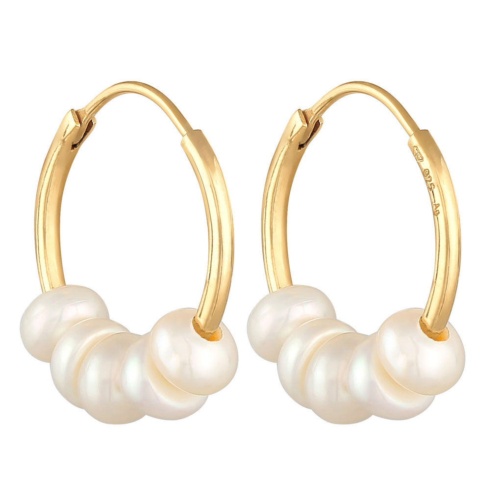 Gold Perhiasan Wanita Perak Asli - Silver Anting Creoles Bead Plain Freshwater Pearls Gold Plated