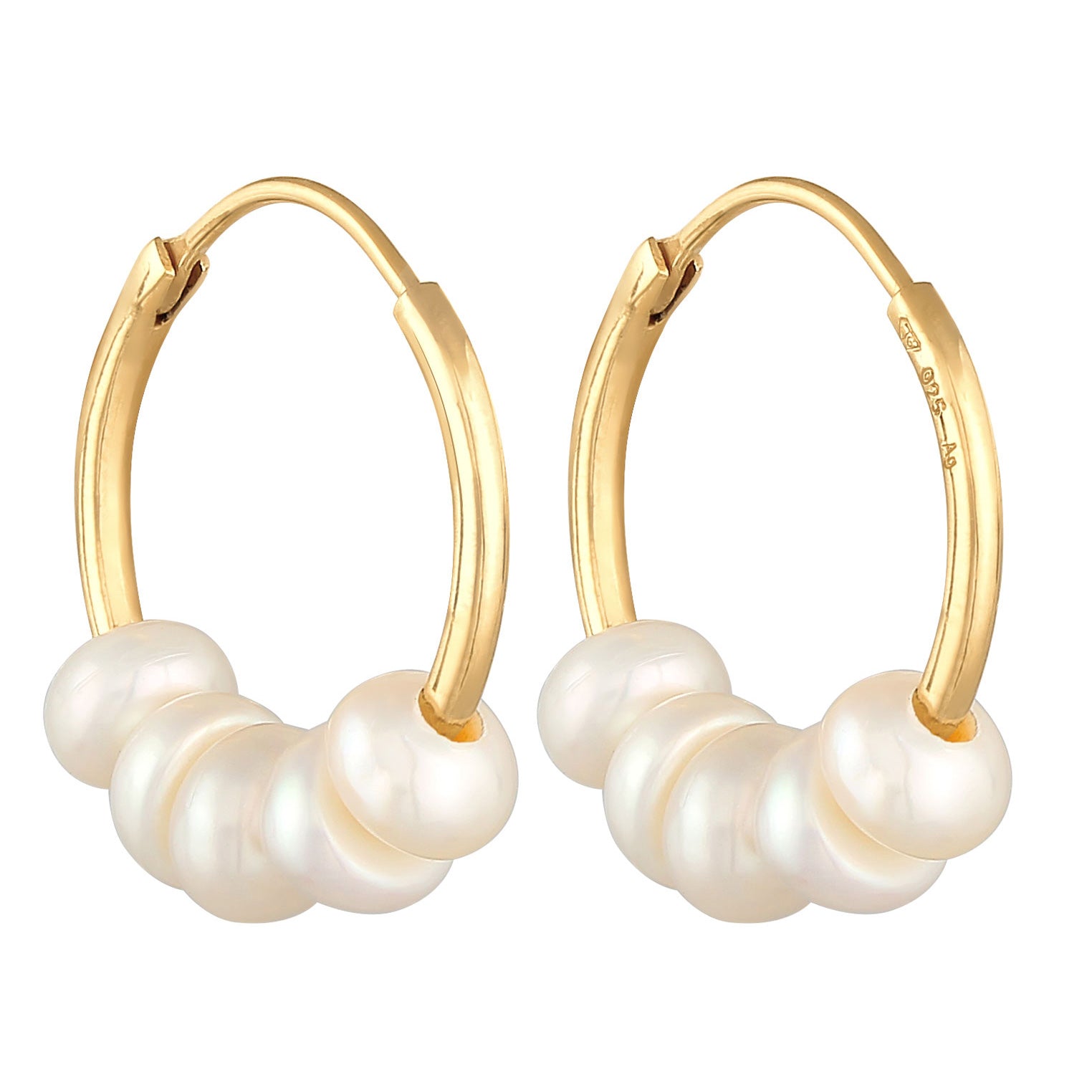 Gold Perhiasan Wanita Perak Asli - Silver Anting Creoles Bead Plain Freshwater Pearls Gold Plated