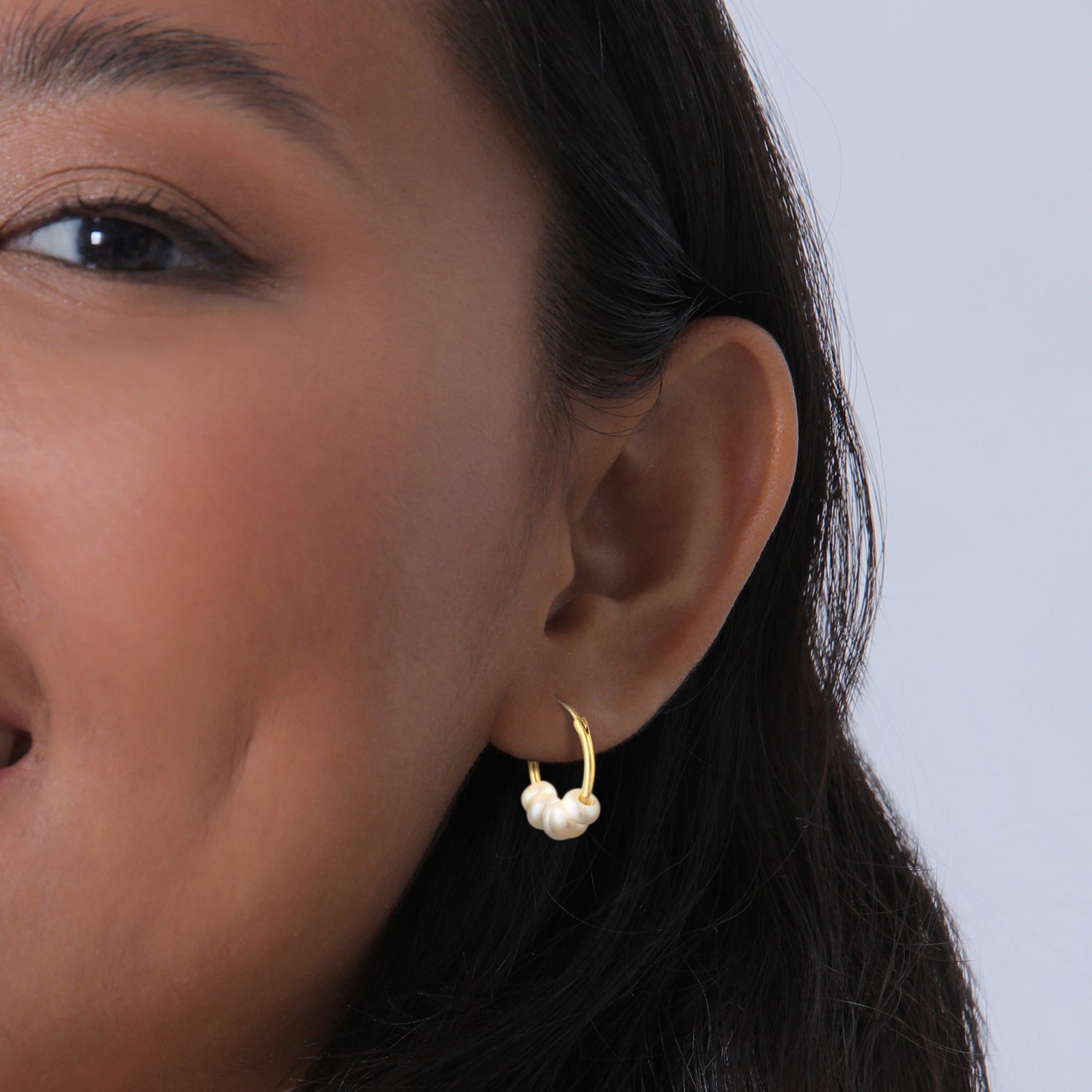 Gold Perhiasan Wanita Perak Asli - Silver Anting Creoles Bead Plain Freshwater Pearls Gold Plated
