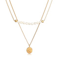 Gold Kalung Perhiasan Perak 925 Wanita Layer Coin Boho Freshwater Pearls Gold Plated