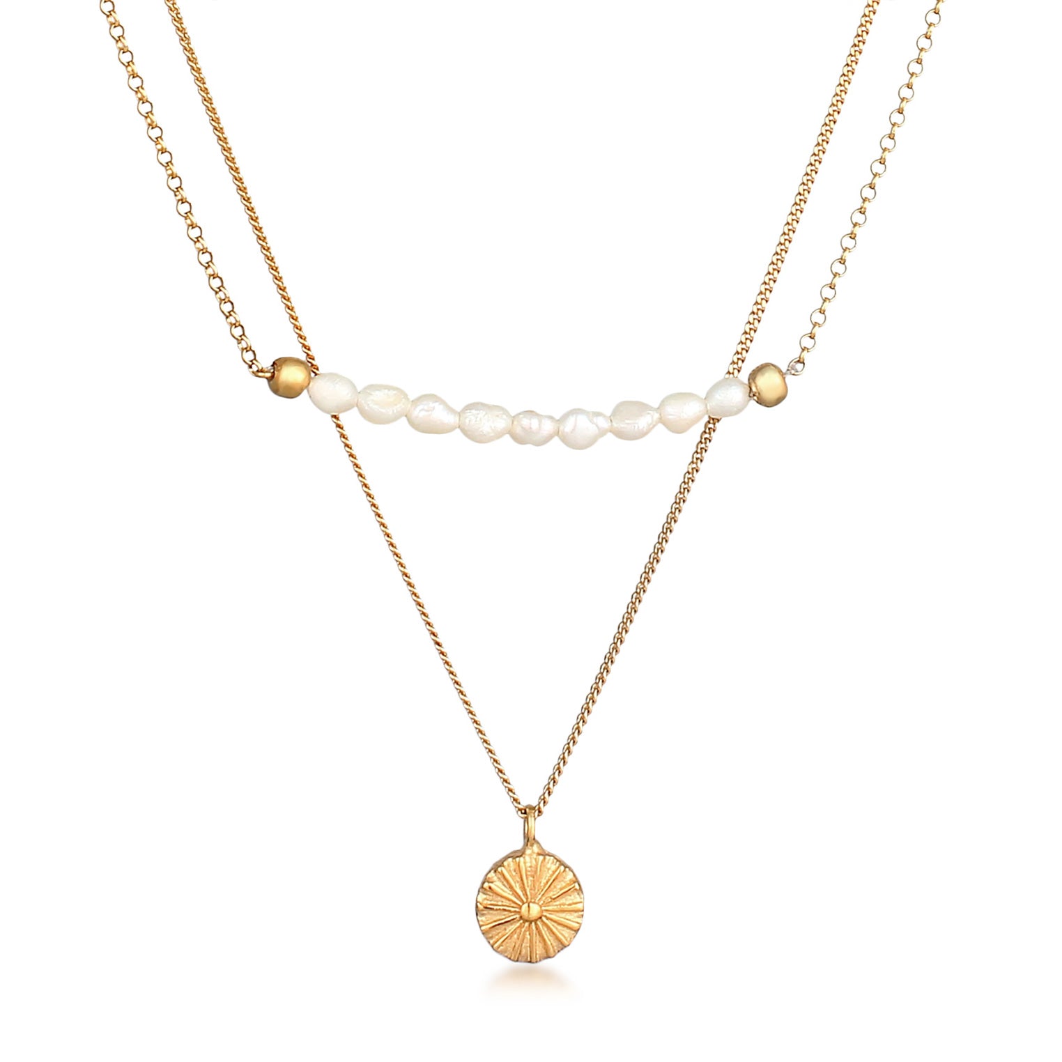 Gold Kalung Perhiasan Perak 925 Wanita Layer Coin Boho Freshwater Pearls Gold Plated