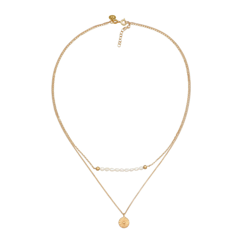 Gold Kalung Perhiasan Perak 925 Wanita Layer Coin Boho Freshwater Pearls Gold Plated