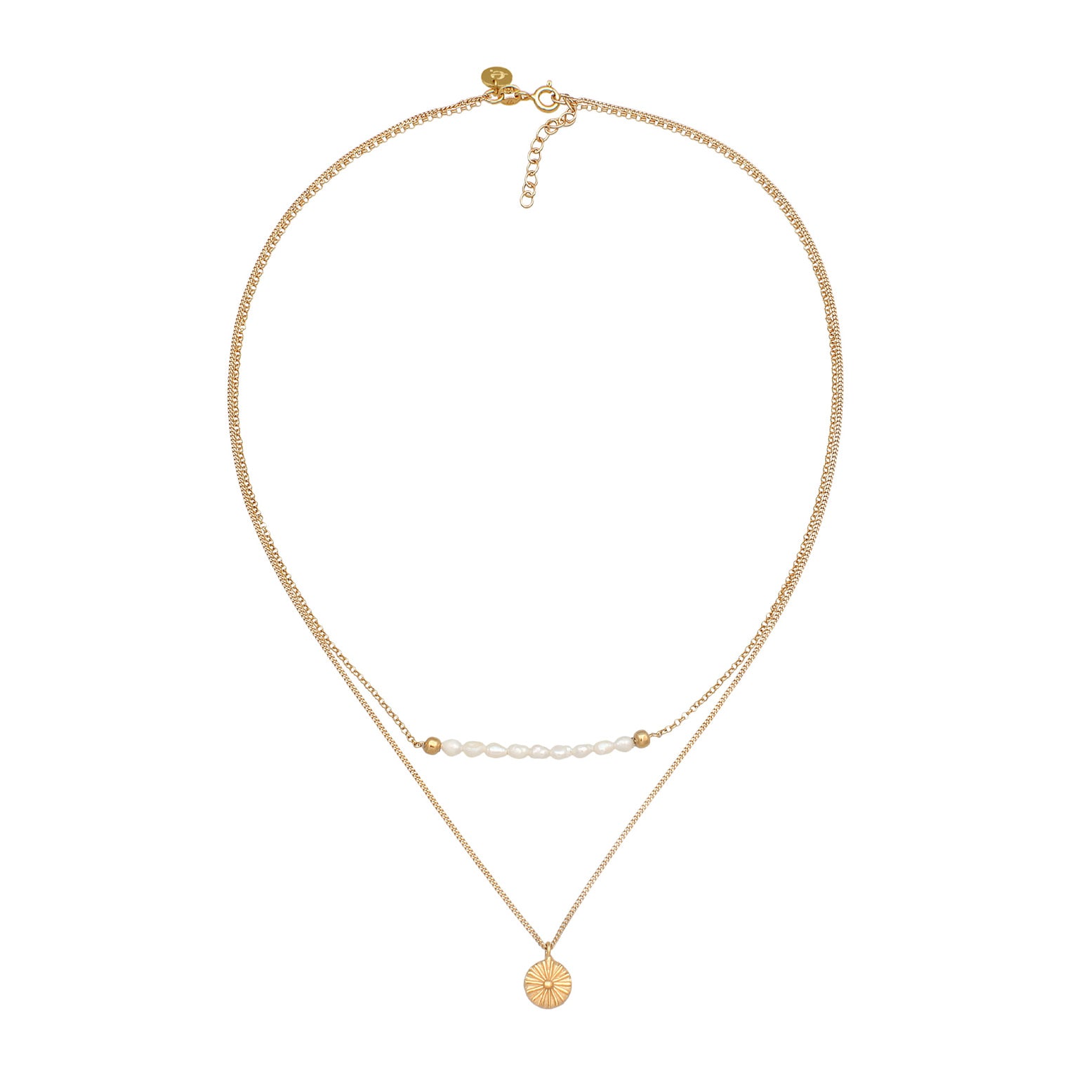 Gold Kalung Perhiasan Perak 925 Wanita Layer Coin Boho Freshwater Pearls Gold Plated