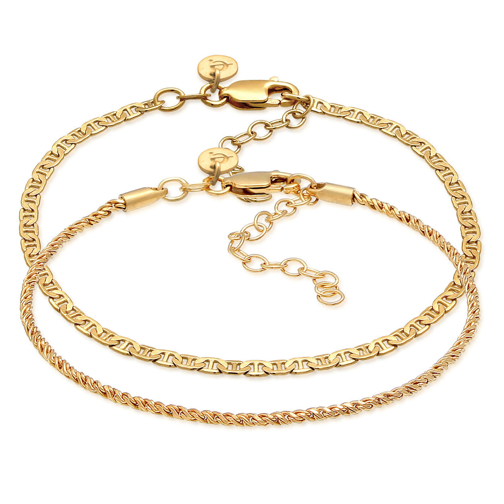 Gold Gelang Perhiasan Perak 925 Wanita Basic Cord Set Of 2 Gold Plated
