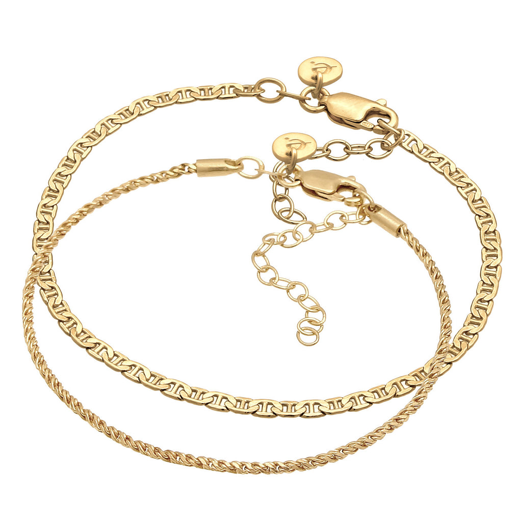 Gold Gelang Perhiasan Perak 925 Wanita Basic Cord Set Of 2 Gold Plated