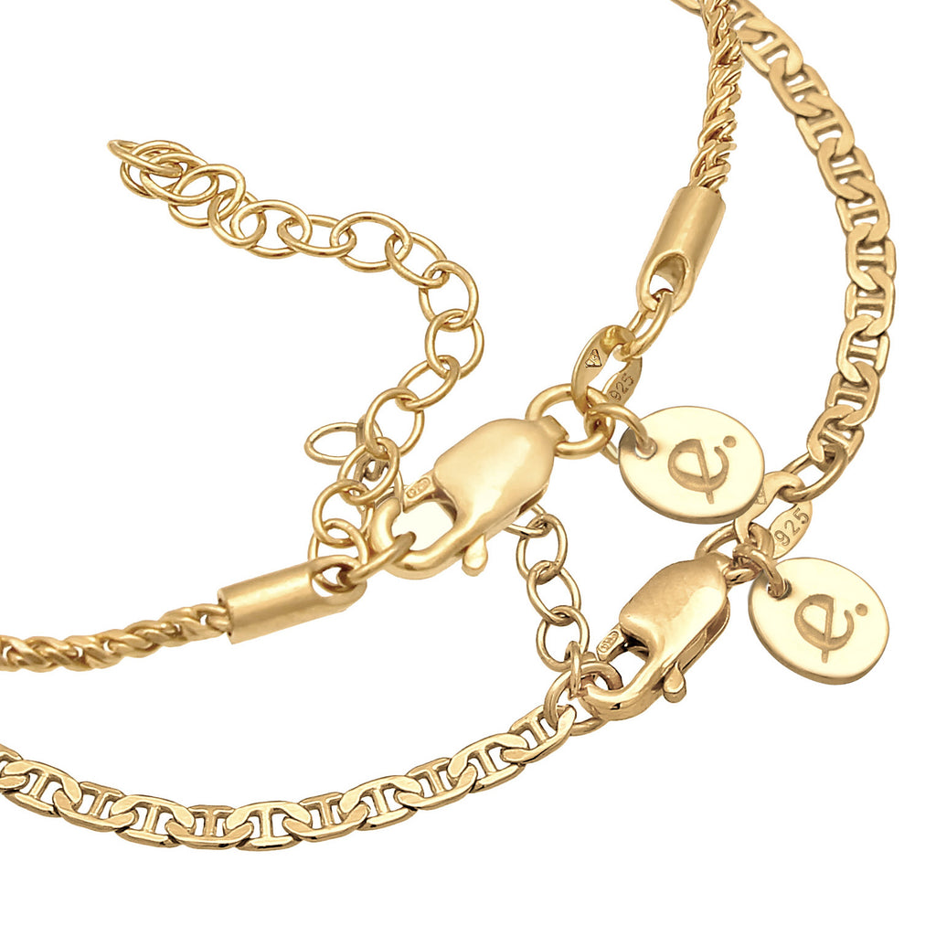 Gold Gelang Perhiasan Perak 925 Wanita Basic Cord Set Of 2 Gold Plated