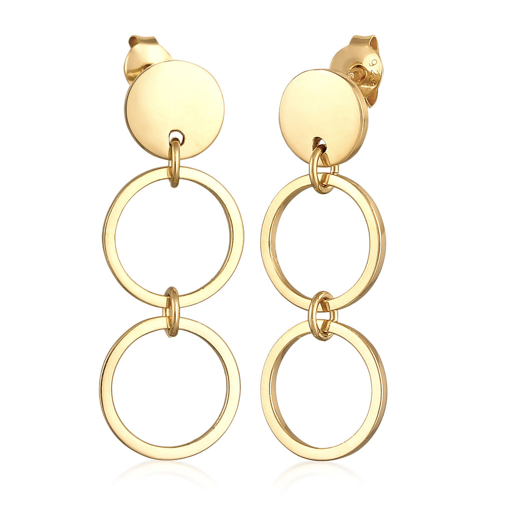Gold Perhiasan Wanita Perak Asli - Silver Anting Dangle Circle Geo Gold Plated