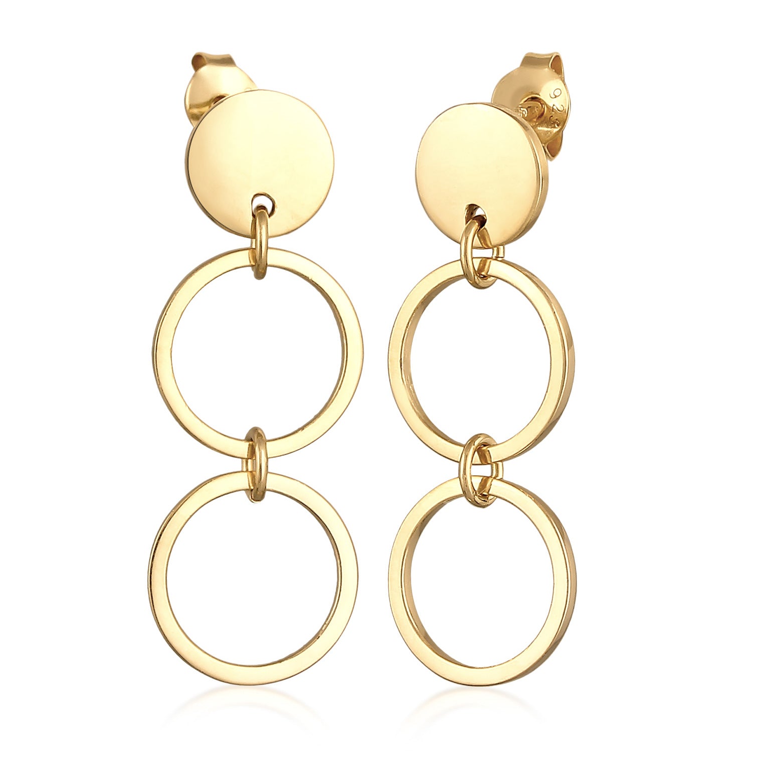 Gold Perhiasan Wanita Perak Asli - Silver Anting Dangle Circle Geo Gold Plated
