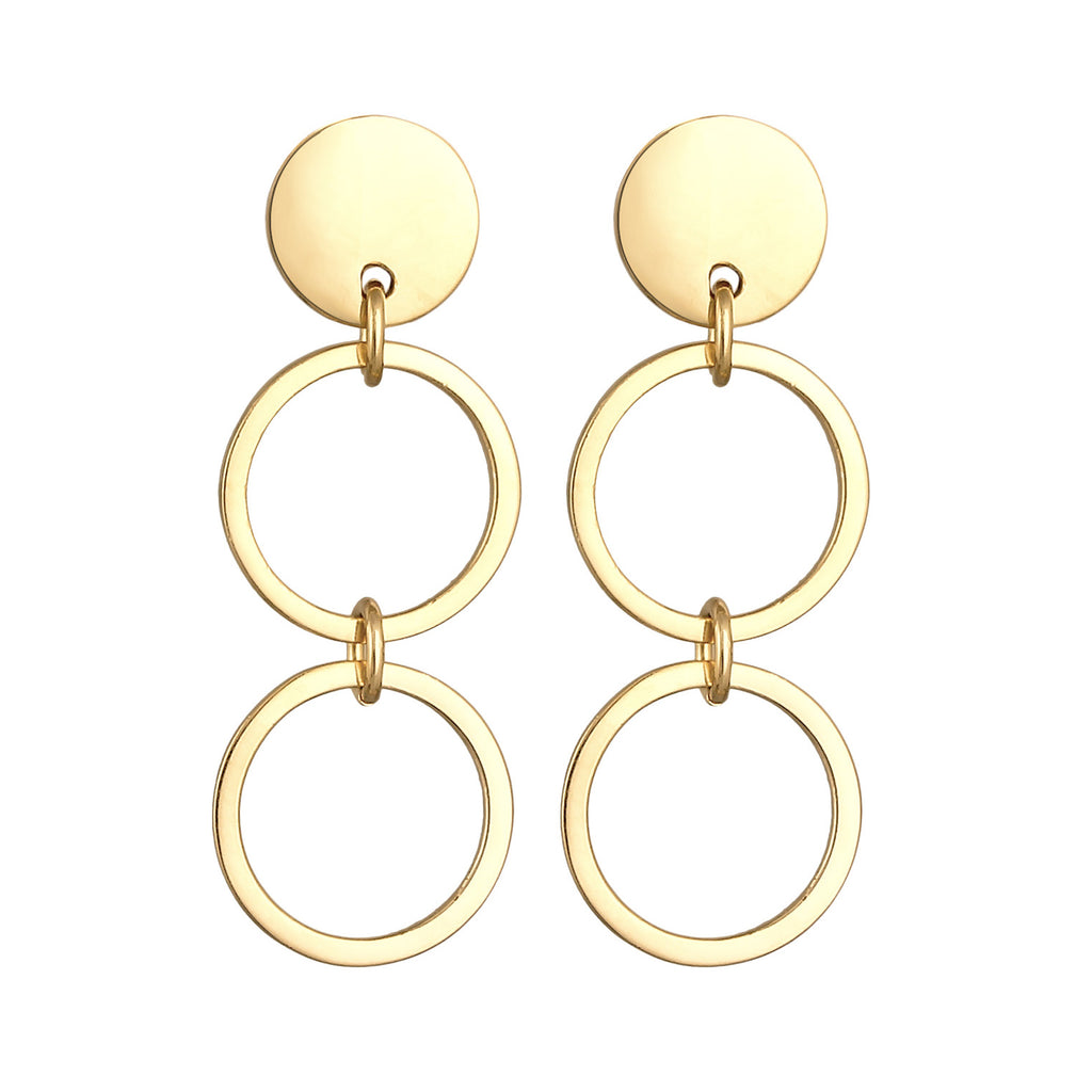 Gold Perhiasan Wanita Perak Asli - Silver Anting Dangle Circle Geo Gold Plated