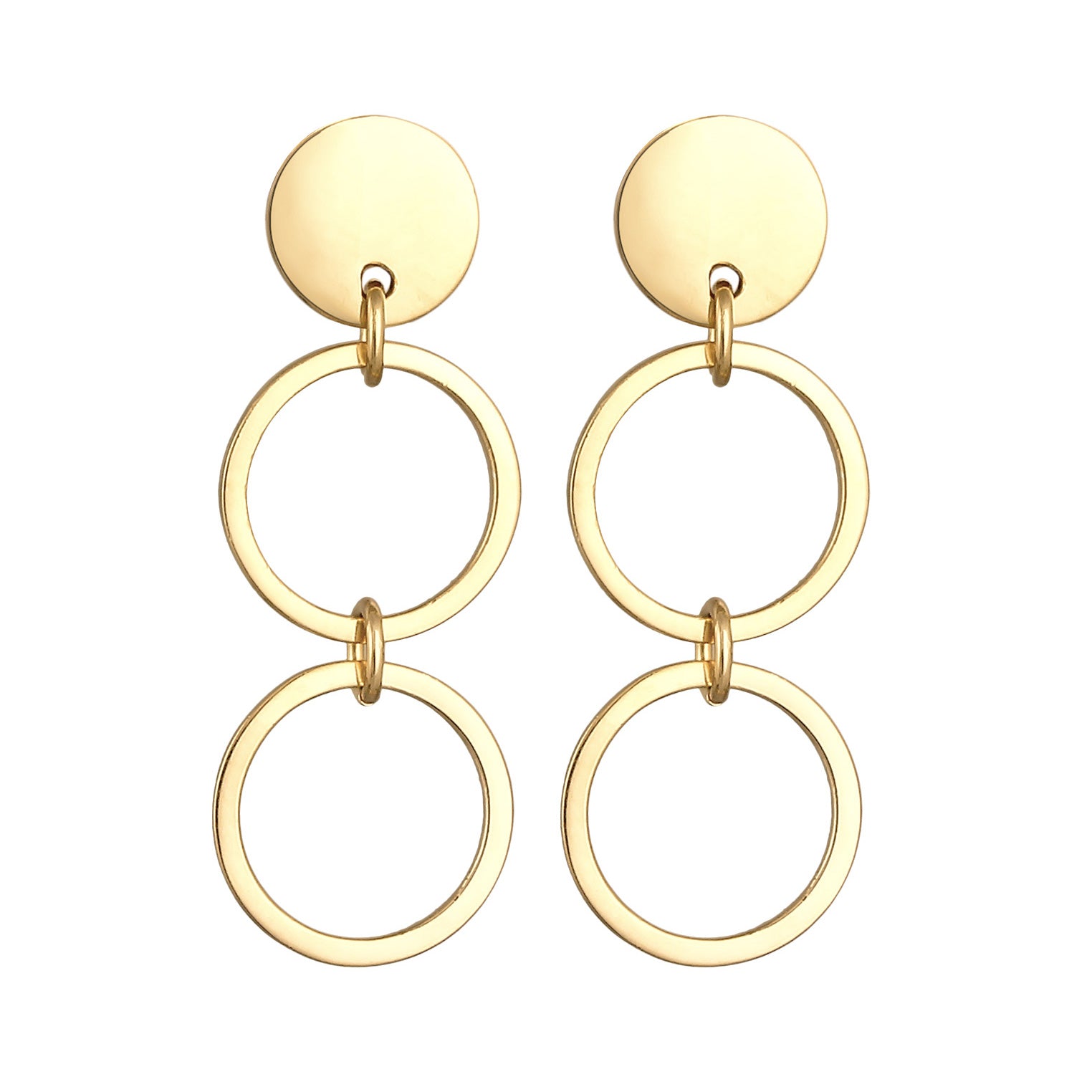 Gold Perhiasan Wanita Perak Asli - Silver Anting Dangle Circle Geo Gold Plated