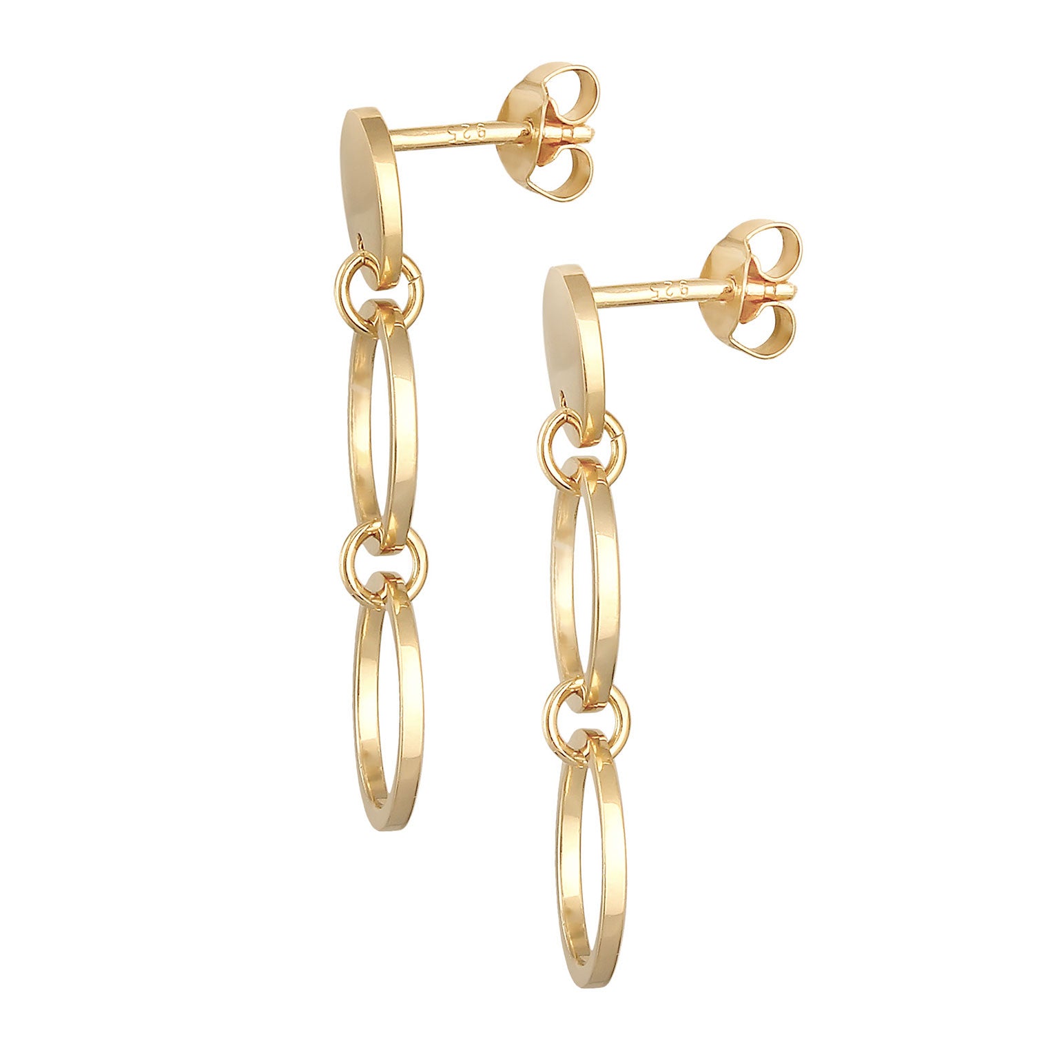 Gold Perhiasan Wanita Perak Asli - Silver Anting Dangle Circle Geo Gold Plated