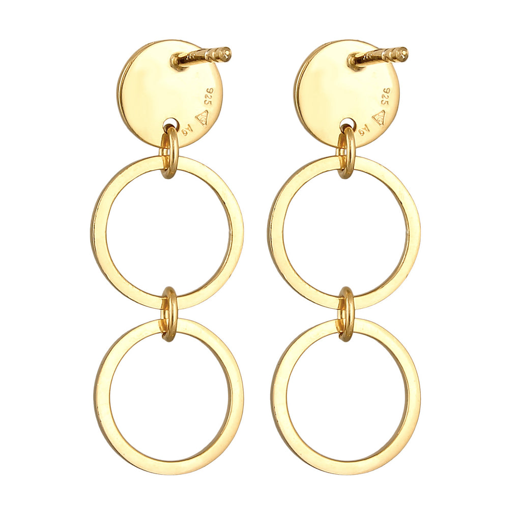 Gold Perhiasan Wanita Perak Asli - Silver Anting Dangle Circle Geo Gold Plated