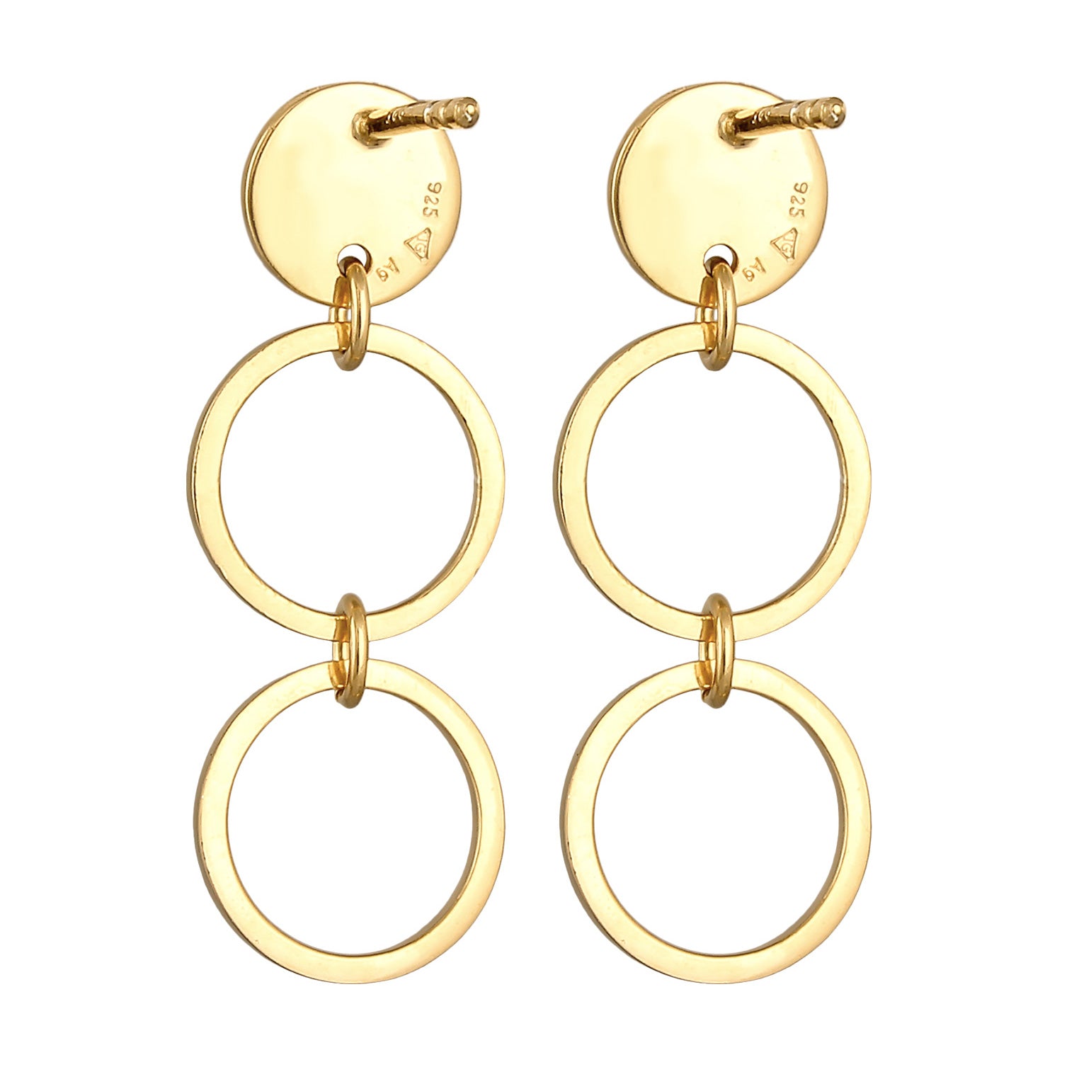 Gold Perhiasan Wanita Perak Asli - Silver Anting Dangle Circle Geo Gold Plated