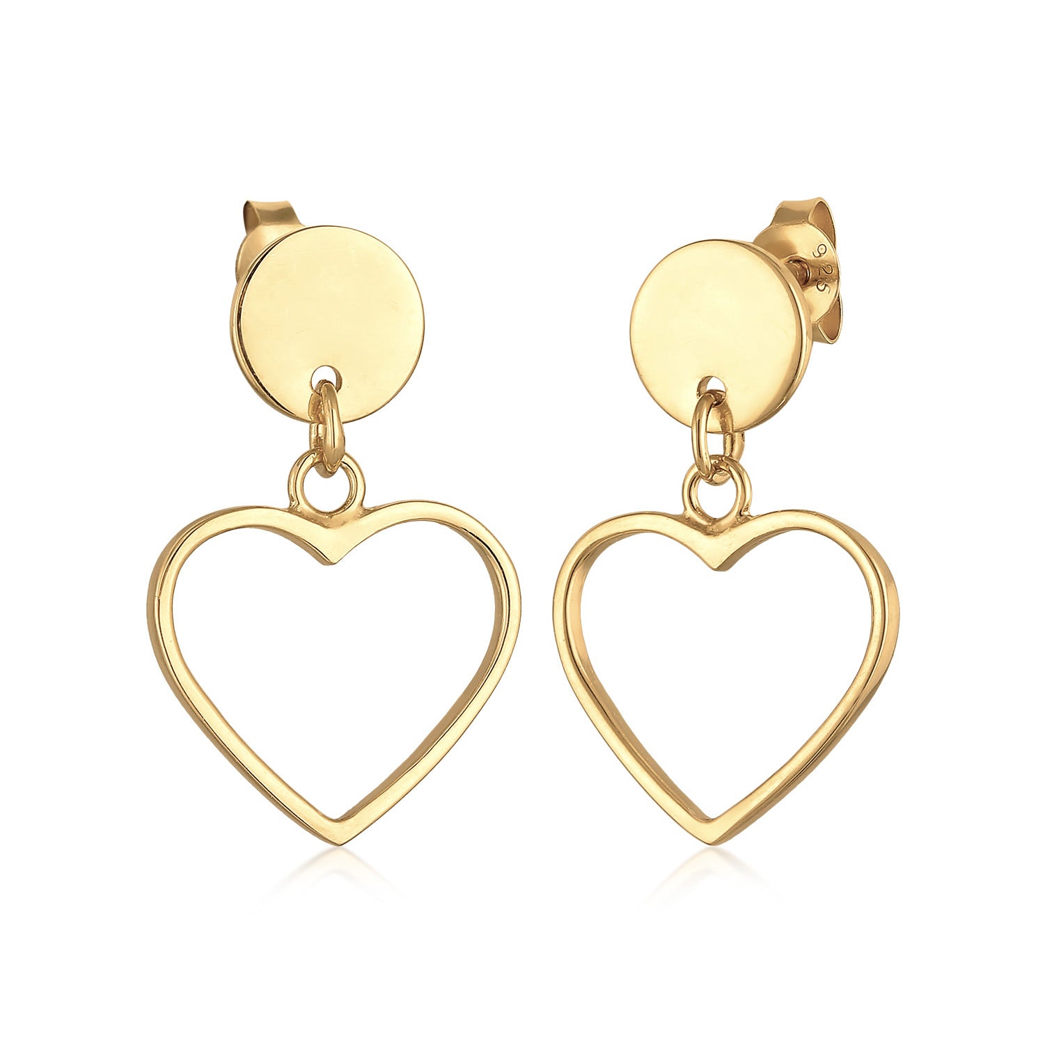 Gold Perhiasan Wanita Perak Asli - Silver Anting Ear Studs Hanger Heart Lapis Emas