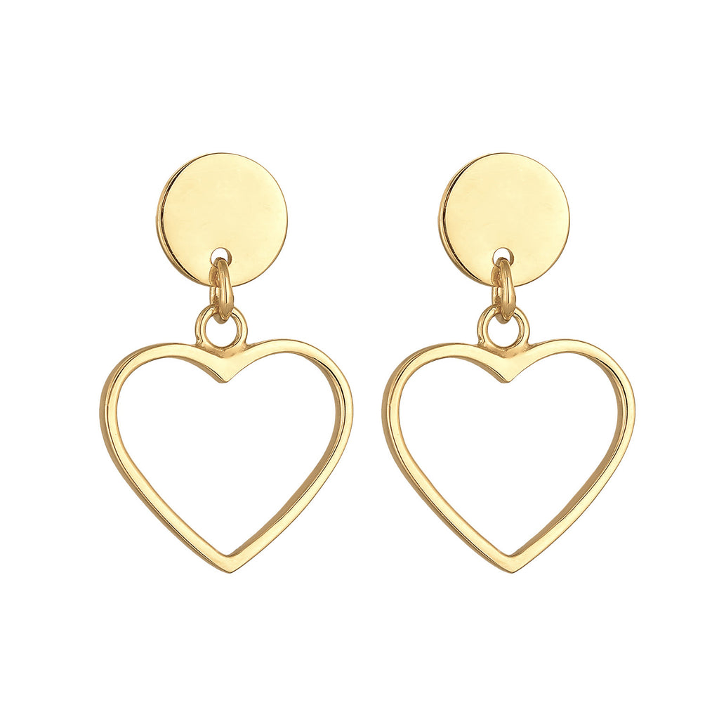 Gold Perhiasan Wanita Perak Asli - Silver Anting Ear Studs Hanger Heart Lapis Emas