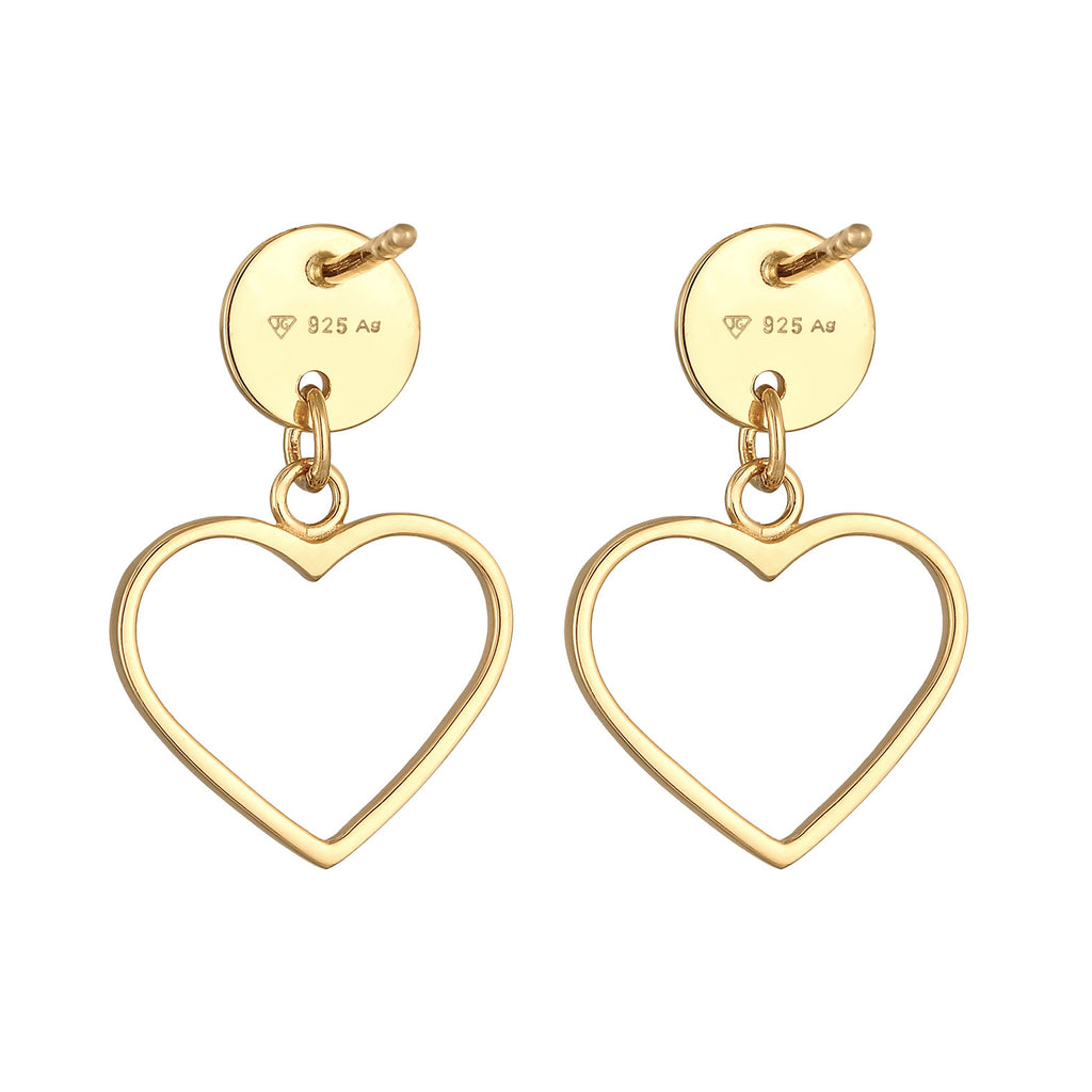 Gold Perhiasan Wanita Perak Asli - Silver Anting Ear Studs Hanger Heart Lapis Emas