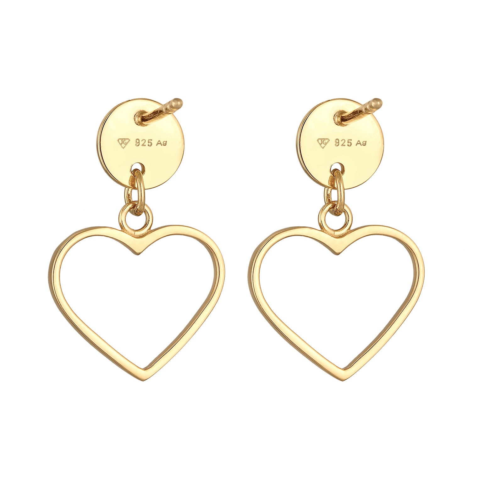 Gold Perhiasan Wanita Perak Asli - Silver Anting Ear Studs Hanger Heart Lapis Emas