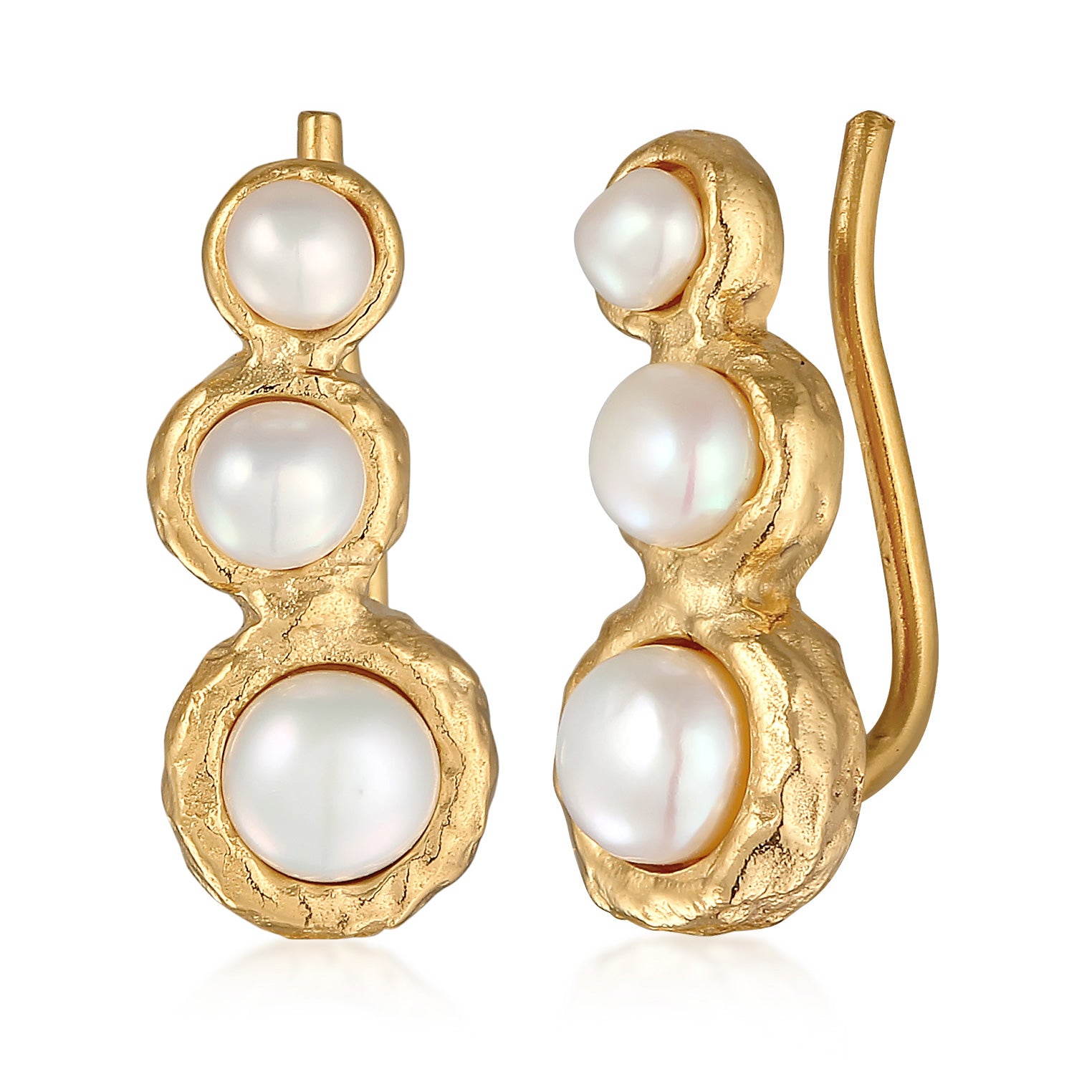 Gold Perhiasan Wanita Perak Asli - Silver Anting Earclimber Baroque Freshwater Pearls Gold Plated