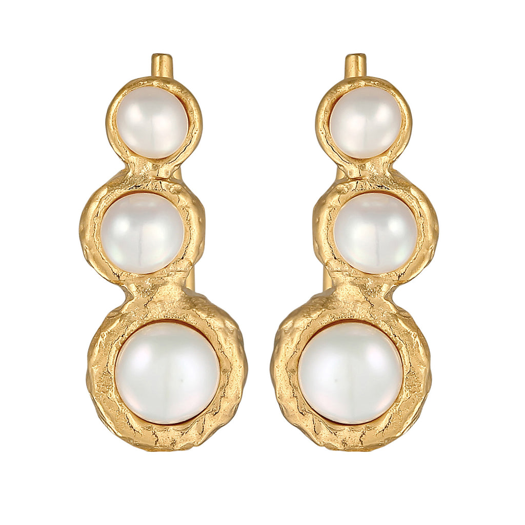 Gold Perhiasan Wanita Perak Asli - Silver Anting Earclimber Baroque Freshwater Pearls Gold Plated