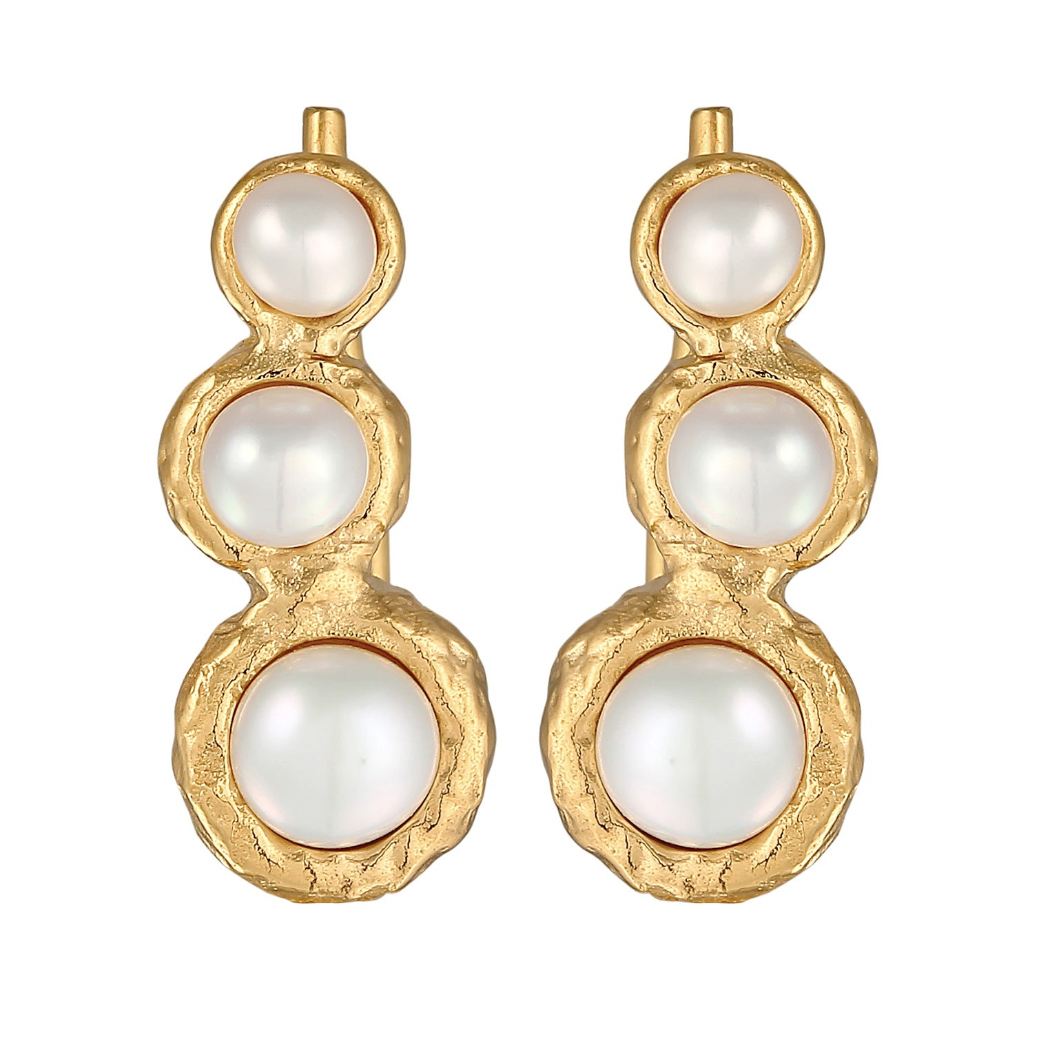 Gold Perhiasan Wanita Perak Asli - Silver Anting Earclimber Baroque Freshwater Pearls Gold Plated