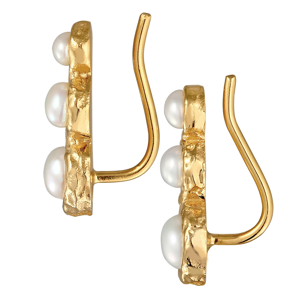Gold Perhiasan Wanita Perak Asli - Silver Anting Earclimber Baroque Freshwater Pearls Gold Plated