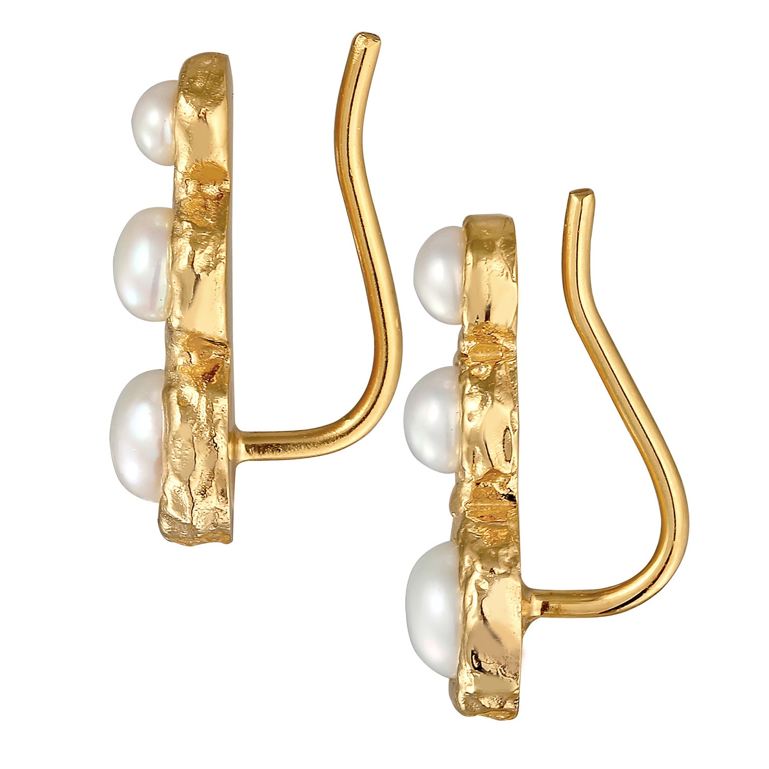 Gold Perhiasan Wanita Perak Asli - Silver Anting Earclimber Baroque Freshwater Pearls Gold Plated