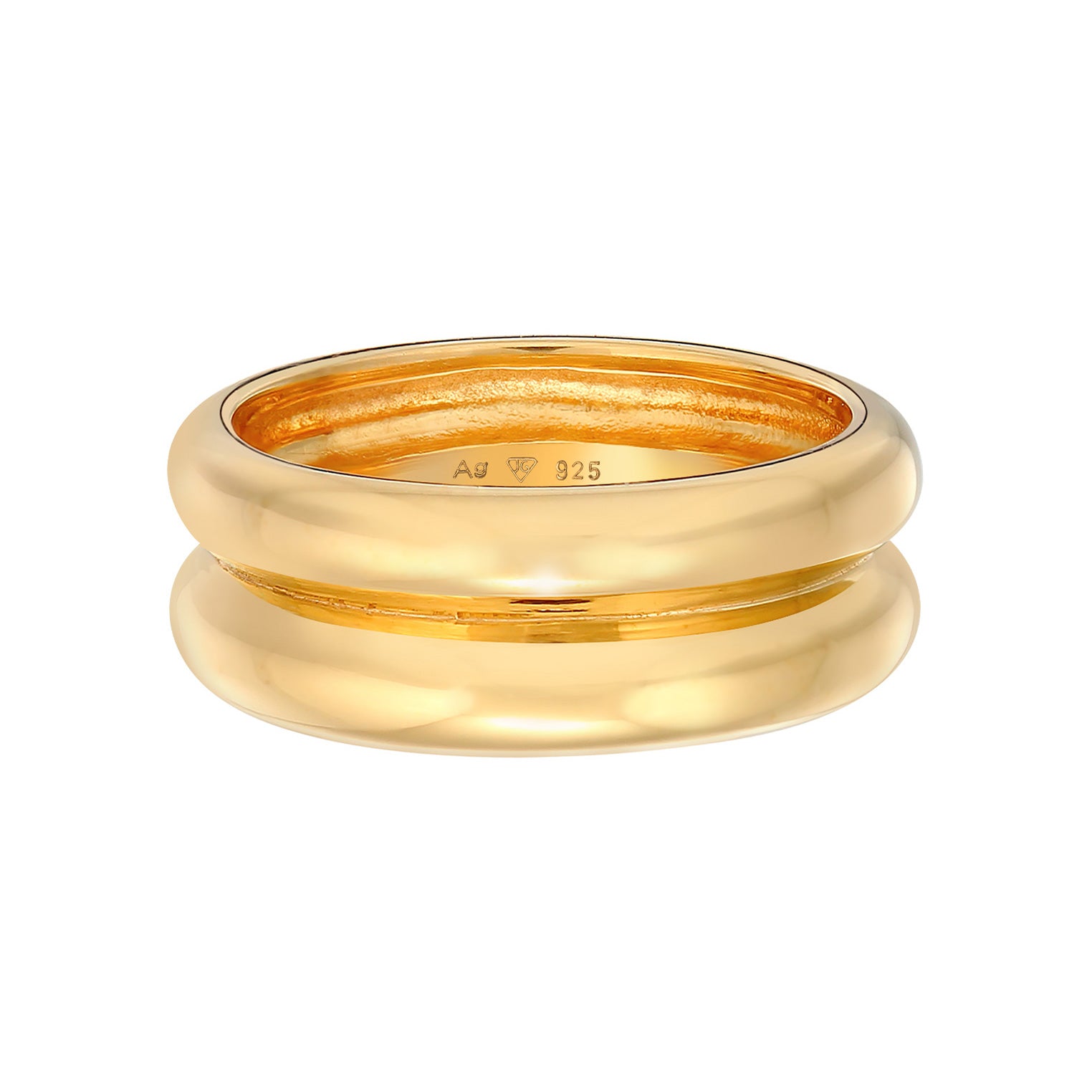 Gold Cincin Perhiasan Perak 925 Wanita Band Domed Chunky Basic Trend Gold Plated