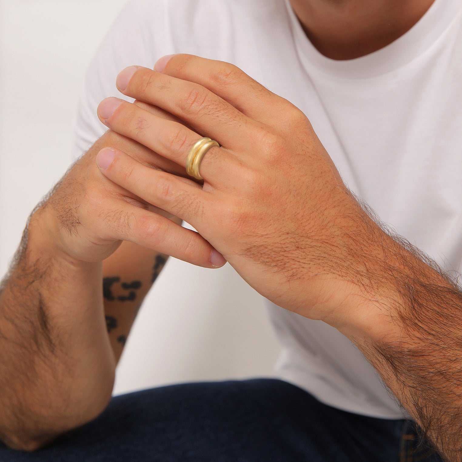 Gold Cincin Perhiasan Perak 925 Wanita Band Domed Chunky Basic Trend Gold Plated