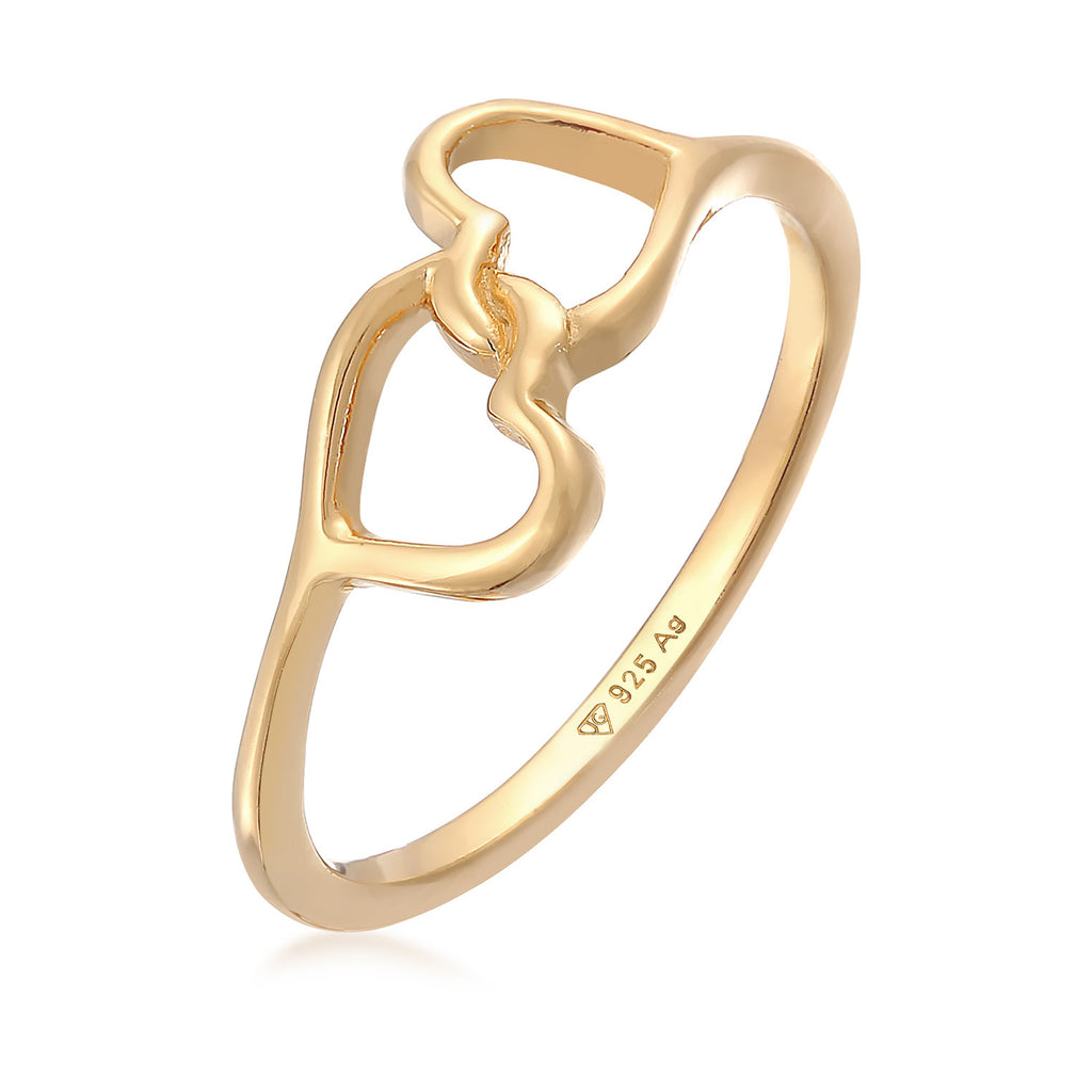 Gold Cincin Perhiasan Perak 925 Wanita Heart Connected Filigree Gold Plated