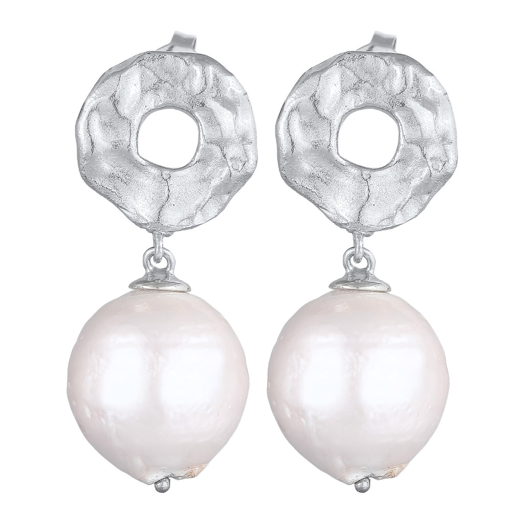 Silver Perhiasan Wanita Perak Asli - Silver Anting Ear Hanger Baroque Structured Freshwater Pearls