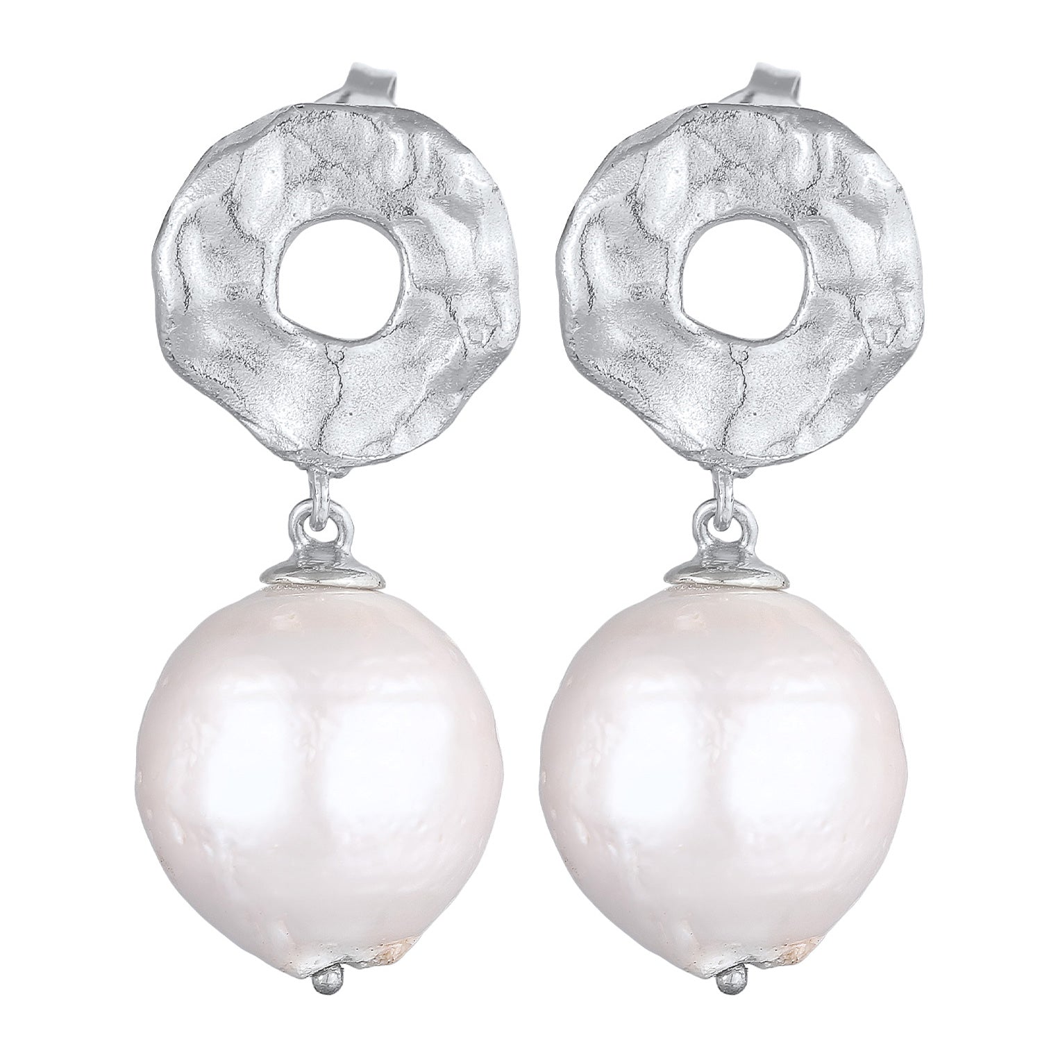 Silver Perhiasan Wanita Perak Asli - Silver Anting Ear Hanger Baroque Structured Freshwater Pearls