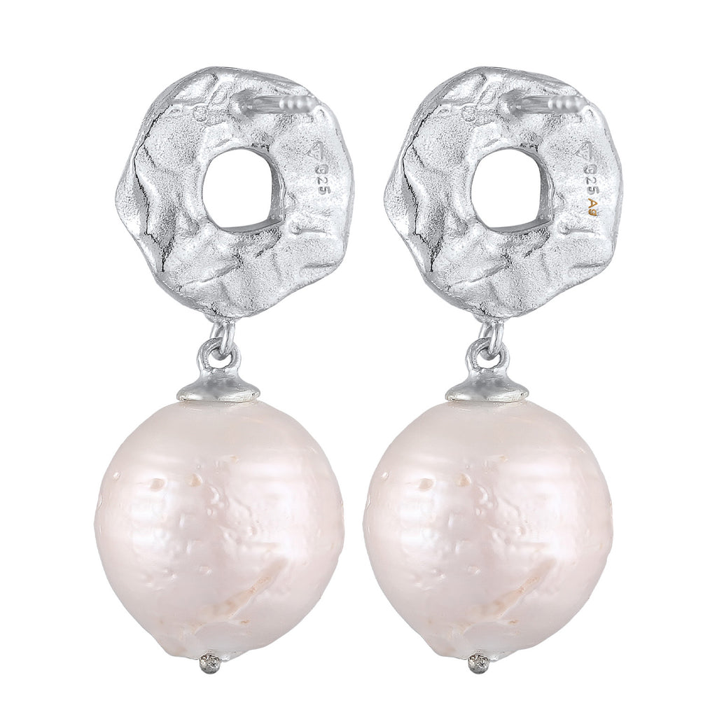 Silver Perhiasan Wanita Perak Asli - Silver Anting Ear Hanger Baroque Structured Freshwater Pearls