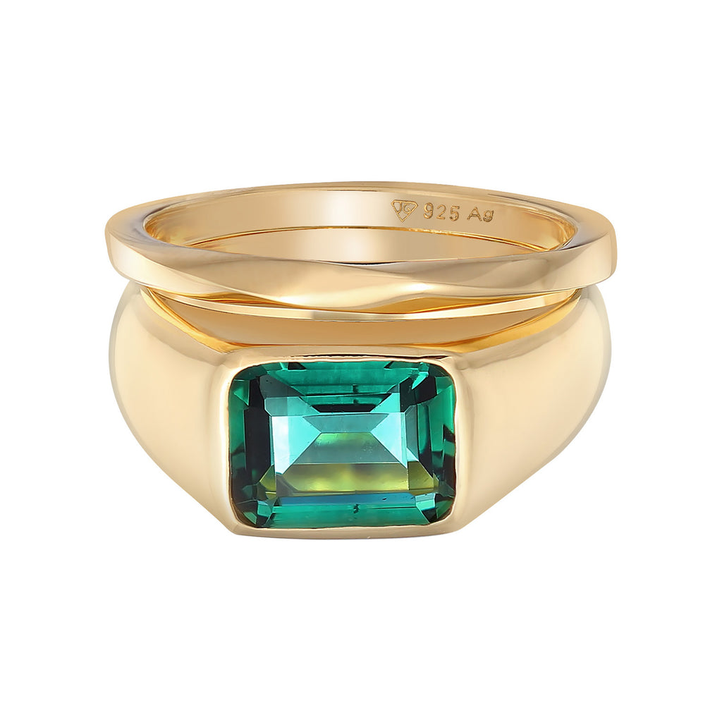 Quartz Ring Set 925 Silver Gold Plated