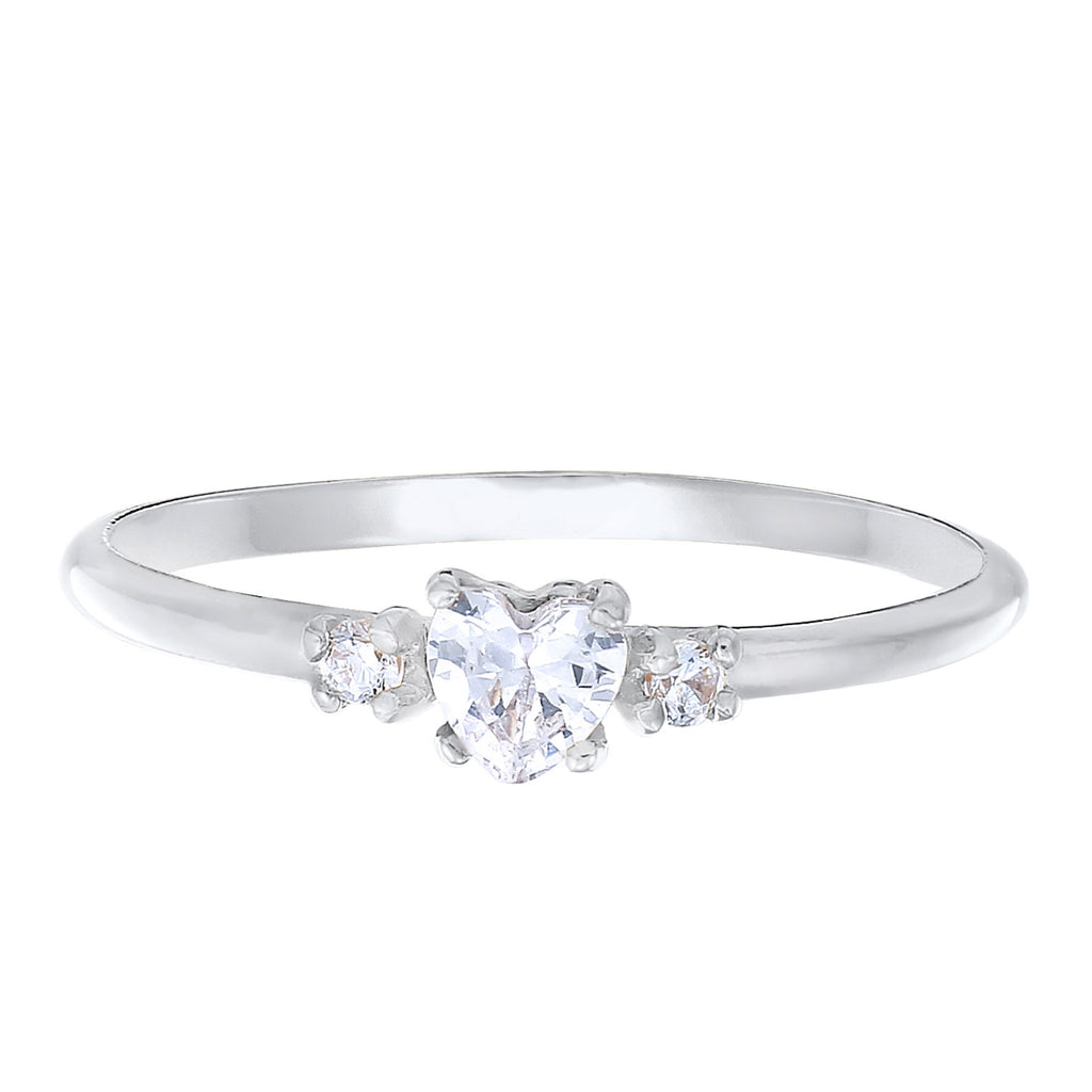 White Perhiasan Wanita Perak Asli - Silver Cincin Engagement Ring Heart Zirconia Crystal
