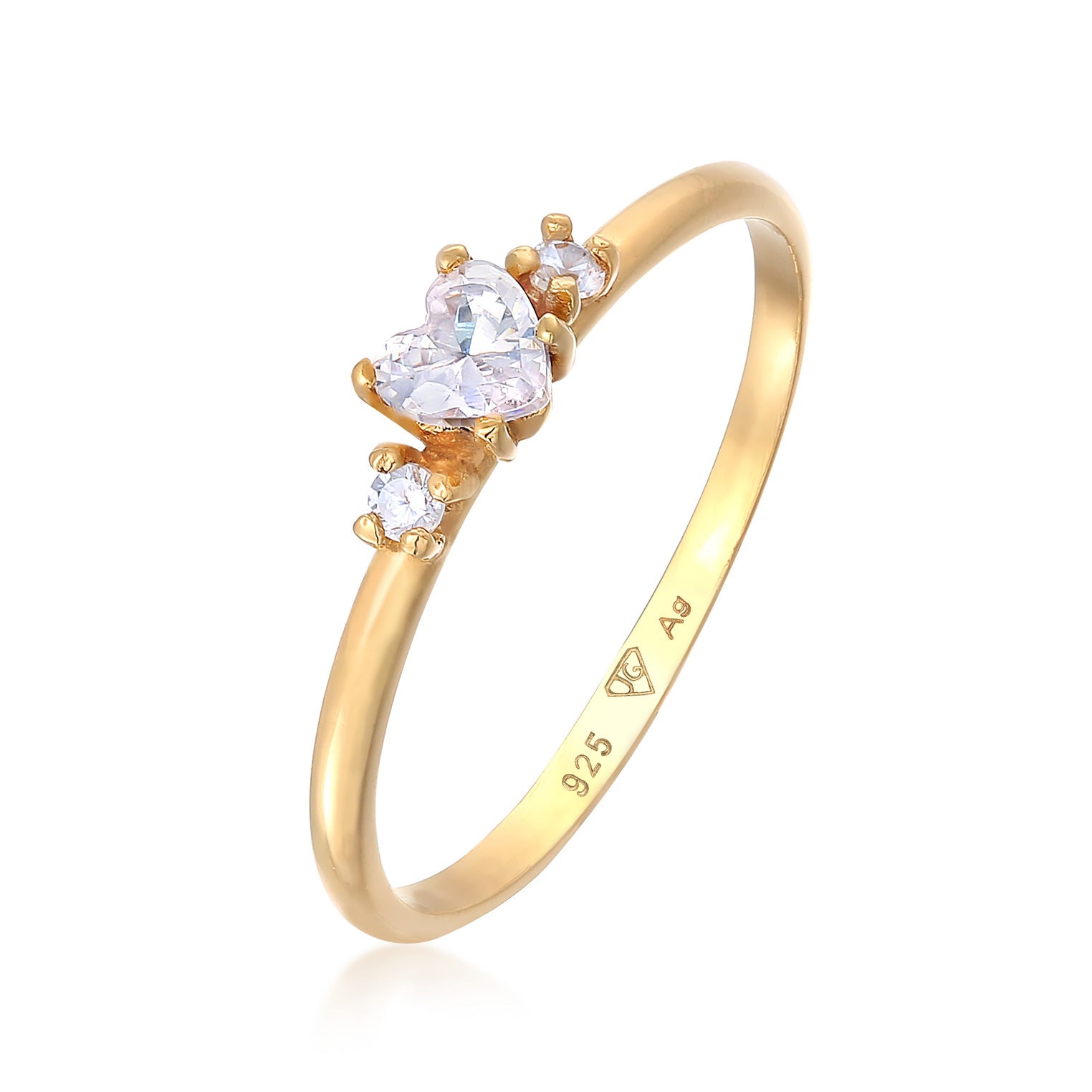 Gold Cincin Perhiasan Perak 925 Wanita Engagement Ring Heart Zirconia Crystal Gold Plated