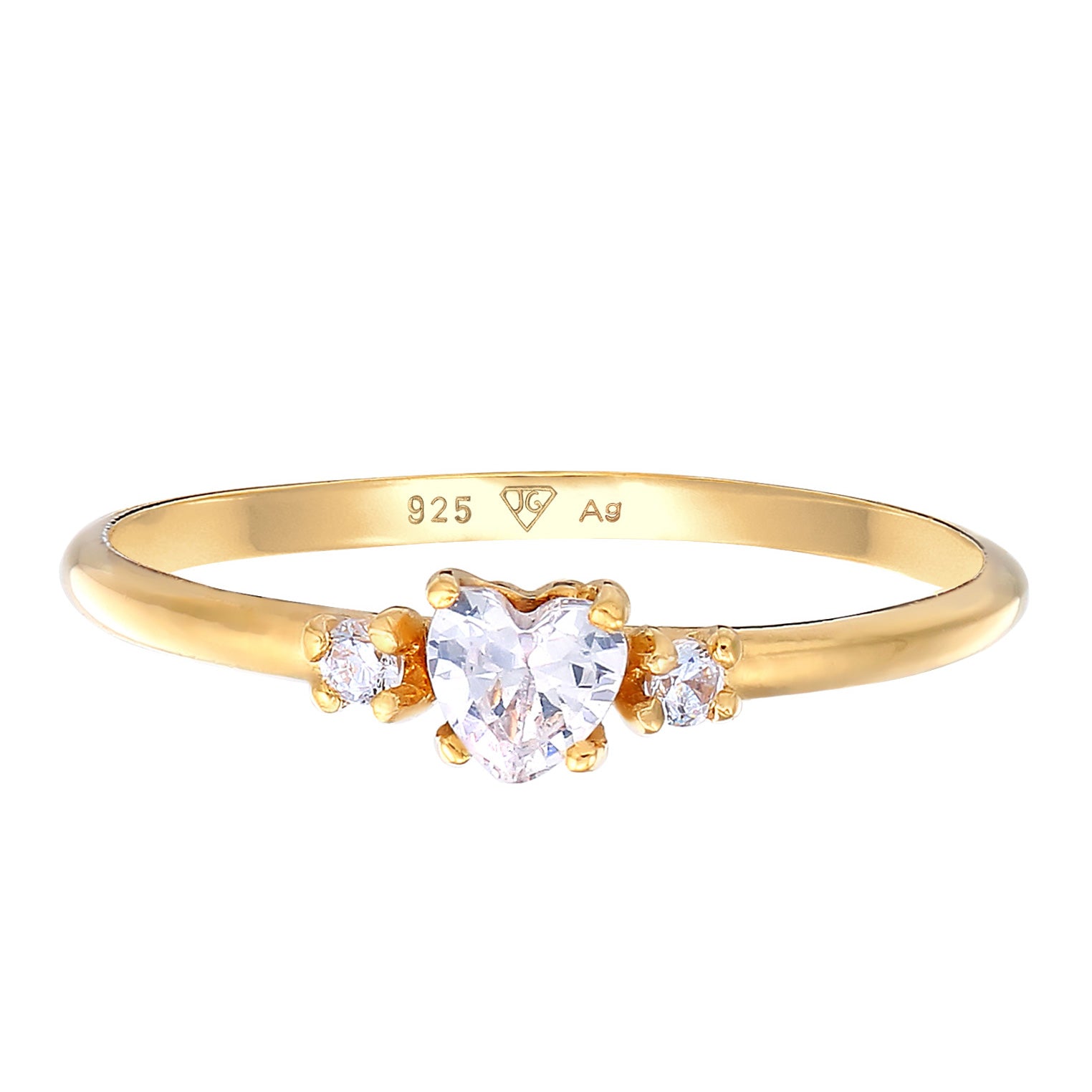 Gold Cincin Perhiasan Perak 925 Wanita Engagement Ring Heart Zirconia Crystal Gold Plated