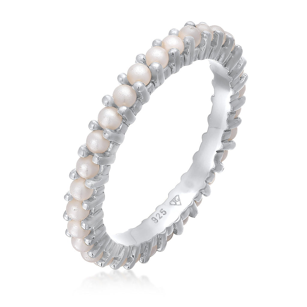 Silver Perhiasan Wanita Perak Asli - Silver Cincin Band Memoire Pearl