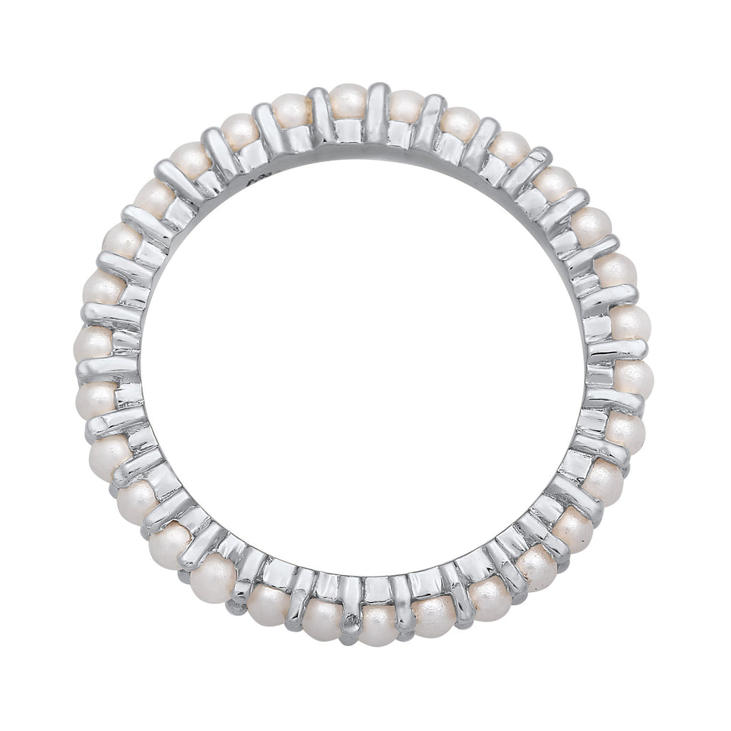 Silver Perhiasan Wanita Perak Asli - Silver Cincin Band Memoire Pearl