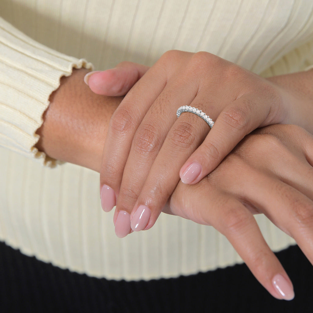 Silver Perhiasan Wanita Perak Asli - Silver Cincin Band Memoire Pearl