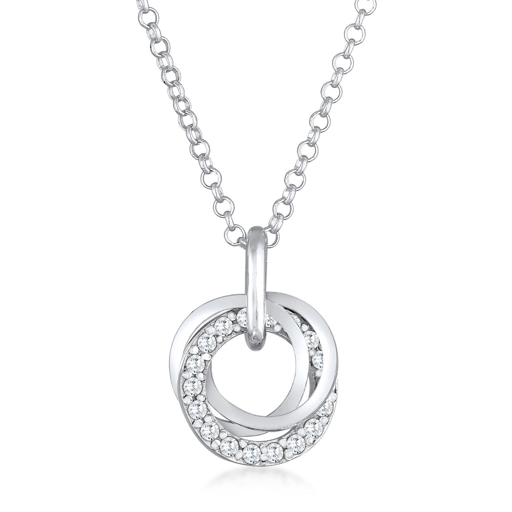Silver Kalung Perhiasan Perak 925 Wanita Circle Pendant Rings Sparkling Zirconia Crystals
