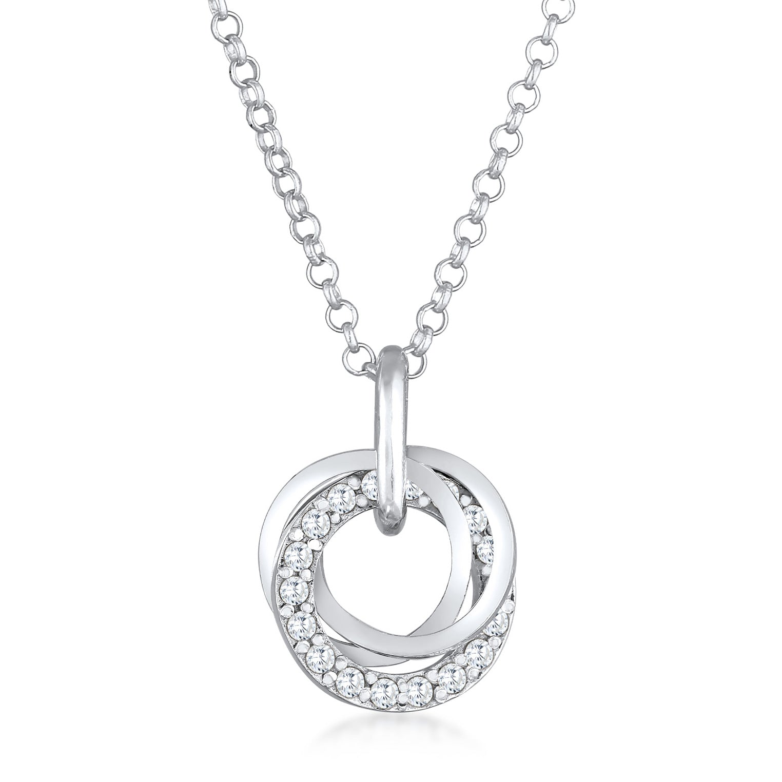 Silver Kalung Perhiasan Perak 925 Wanita Circle Pendant Rings Sparkling Zirconia Crystals