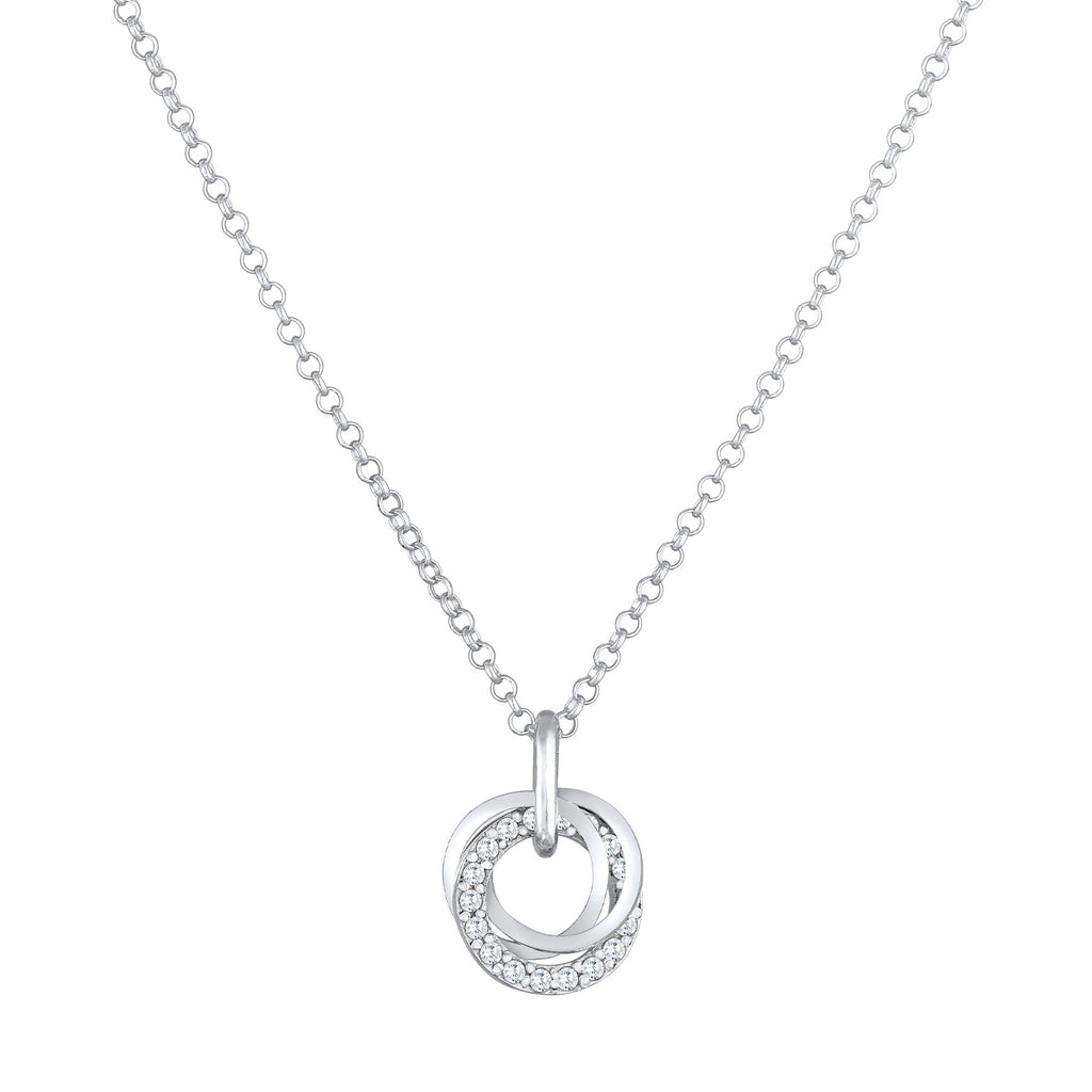 Silver Kalung Perhiasan Perak 925 Wanita Circle Pendant Rings Sparkling Zirconia Crystals