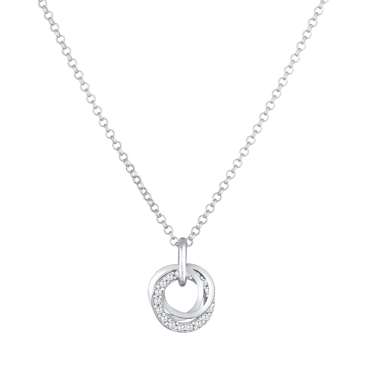 Silver Kalung Perhiasan Perak 925 Wanita Circle Pendant Rings Sparkling Zirconia Crystals