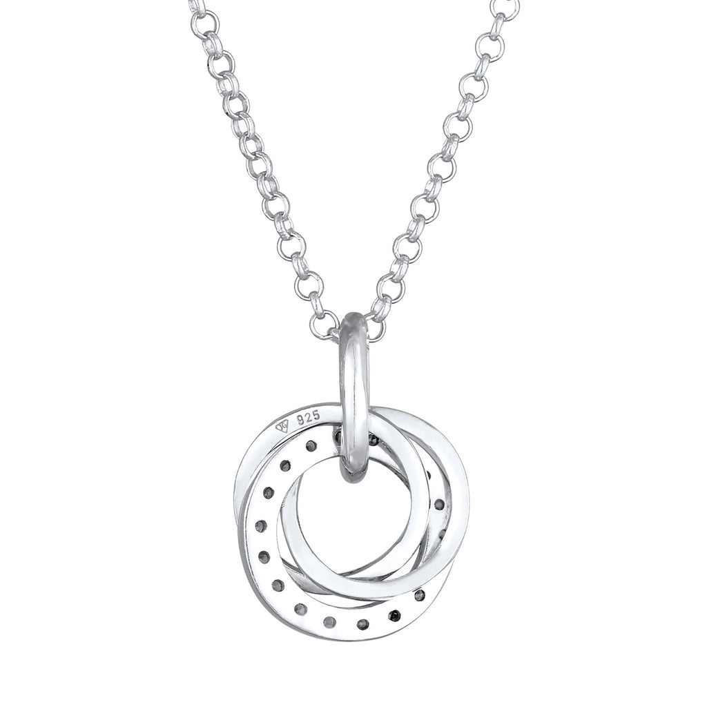 Silver Kalung Perhiasan Perak 925 Wanita Circle Pendant Rings Sparkling Zirconia Crystals