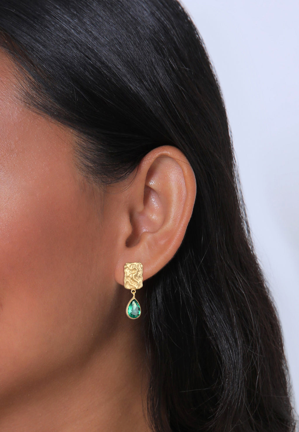 Gold Perhiasan Wanita Perak Asli - Silver Anting Ear Hanger Drop Organic Design Quartz Gemstone Gold Plated