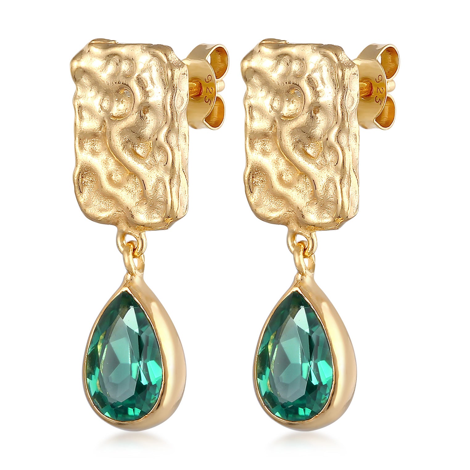 Gold Perhiasan Wanita Perak Asli - Silver Anting Ear Hanger Drop Organic Design Quartz Gemstone Gold Plated
