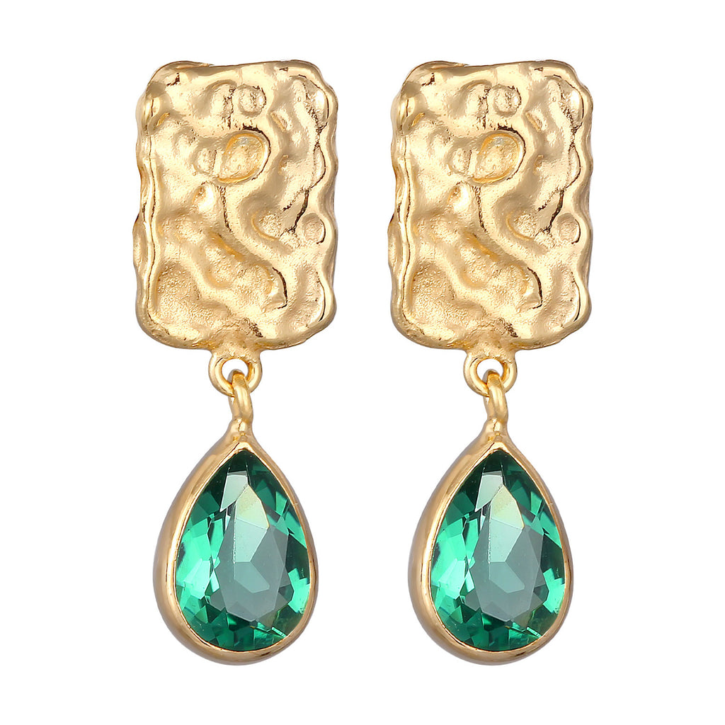 Gold Perhiasan Wanita Perak Asli - Silver Anting Ear Hanger Drop Organic Design Quartz Gemstone Gold Plated
