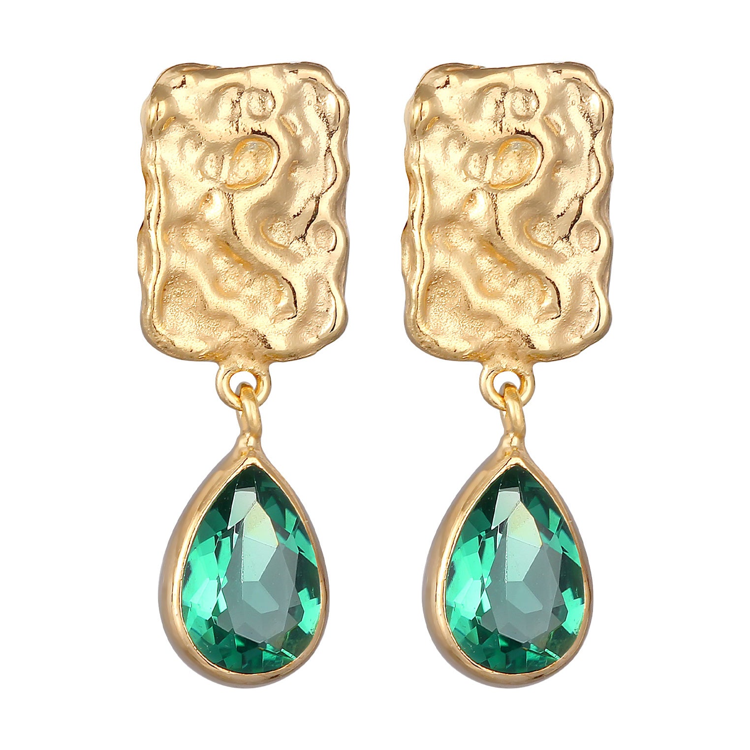 Gold Perhiasan Wanita Perak Asli - Silver Anting Ear Hanger Drop Organic Design Quartz Gemstone Gold Plated