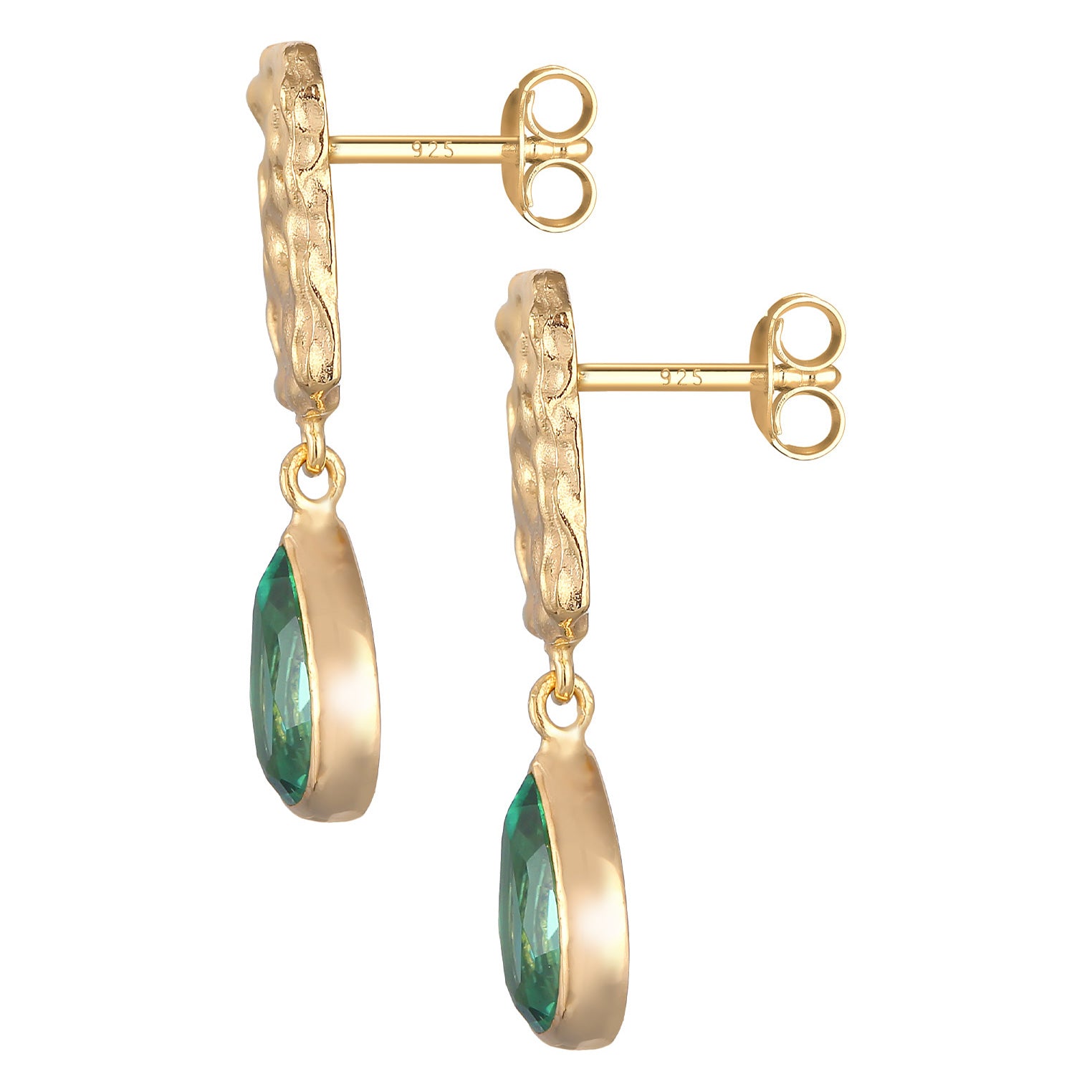 Gold Perhiasan Wanita Perak Asli - Silver Anting Ear Hanger Drop Organic Design Quartz Gemstone Gold Plated