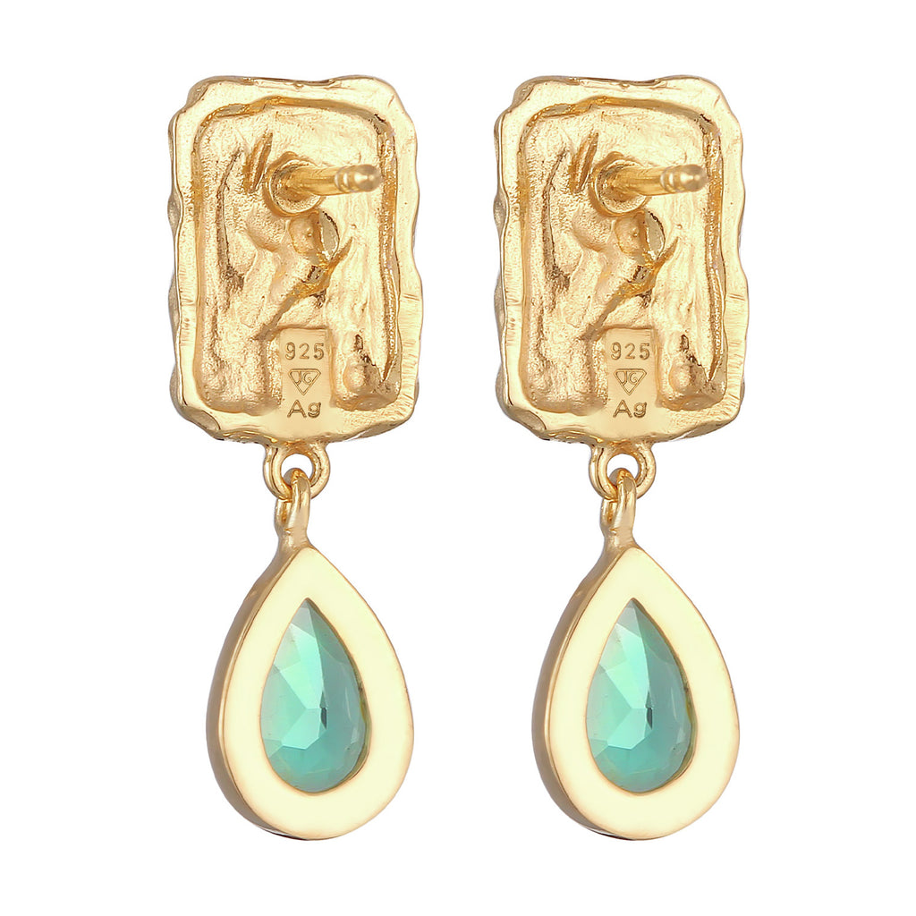 Gold Perhiasan Wanita Perak Asli - Silver Anting Ear Hanger Drop Organic Design Quartz Gemstone Gold Plated